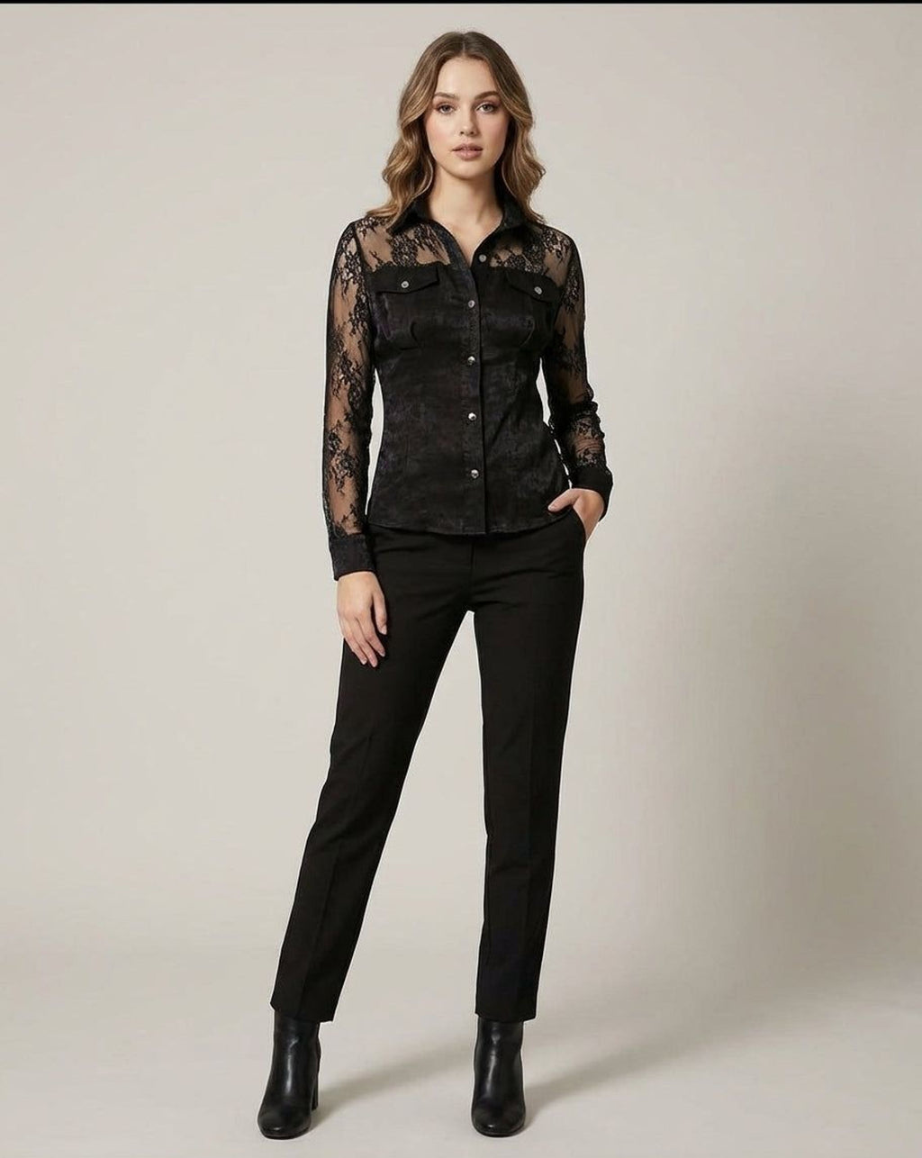 Isabelle Vane | Women's Long Sleeve Lace Shirt Dress