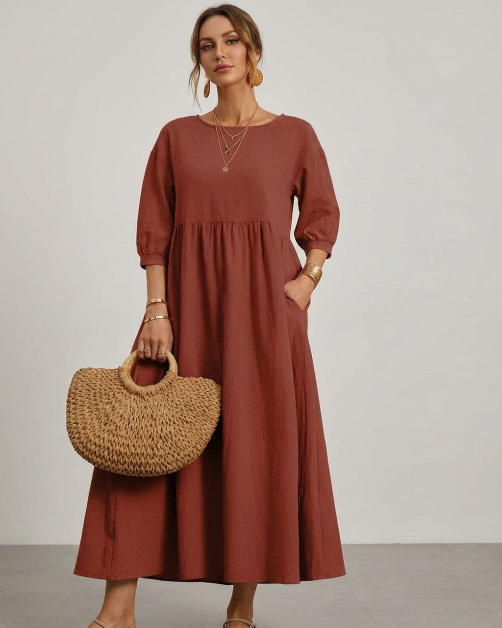 Elodie Varn | Women's Cotton Linen Midi Dress
