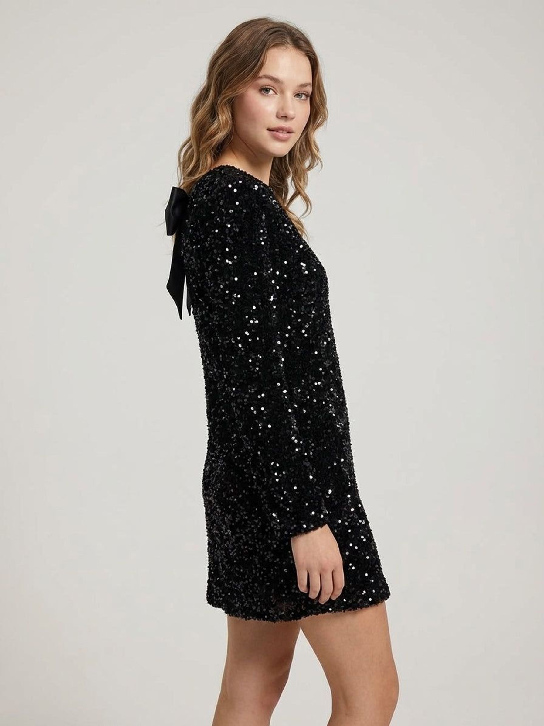 Elena Valt | Women's Sequin Bow Dress in Elegant Colors