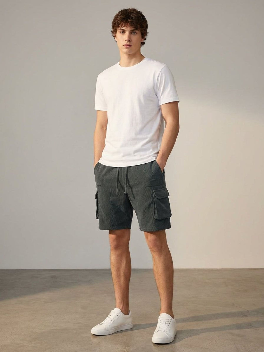 Lucien Brix | Men's Corduroy Cargo Shorts in Brown