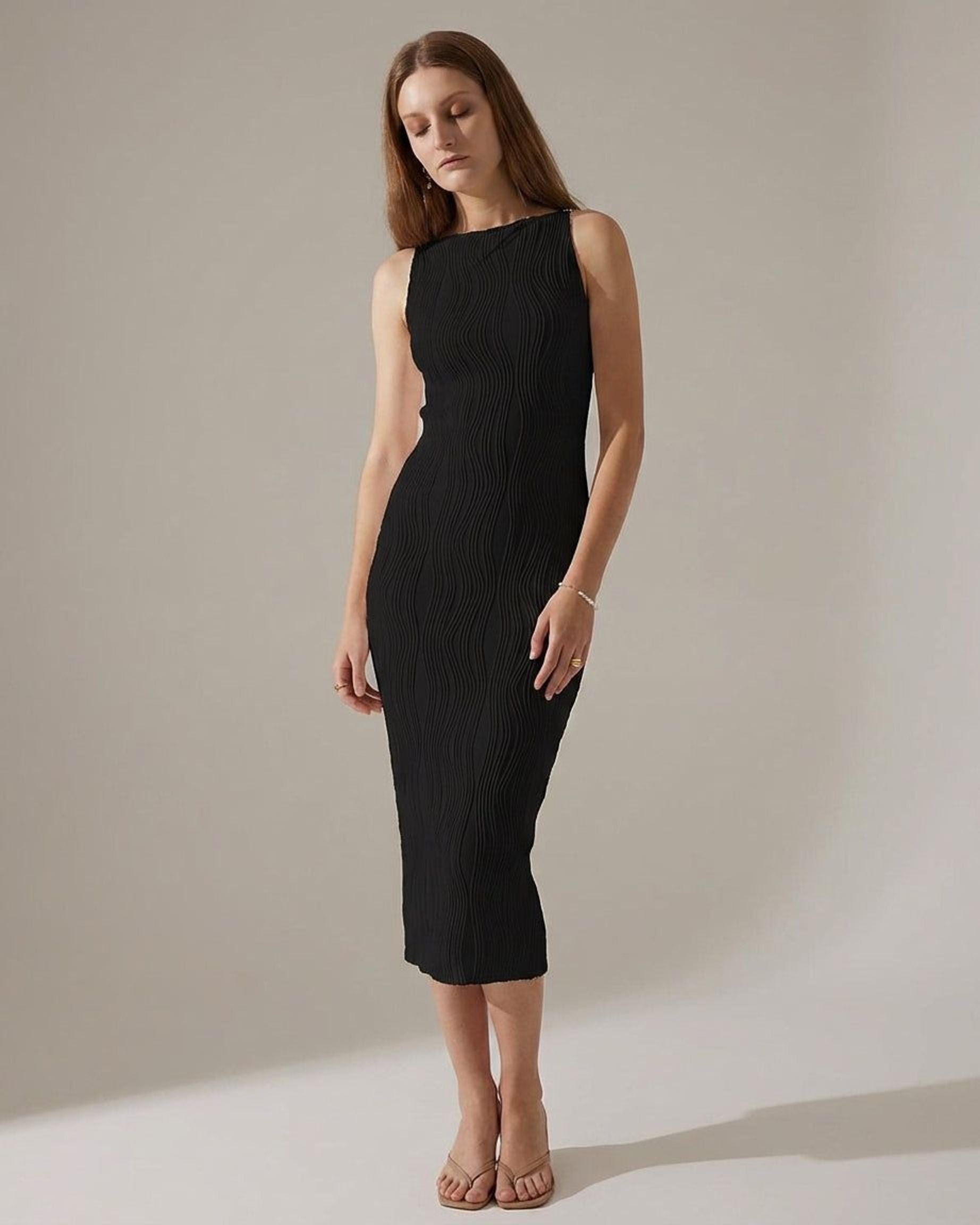 Camille Voss | Women's Midi Cami Dress with Pearl Straps