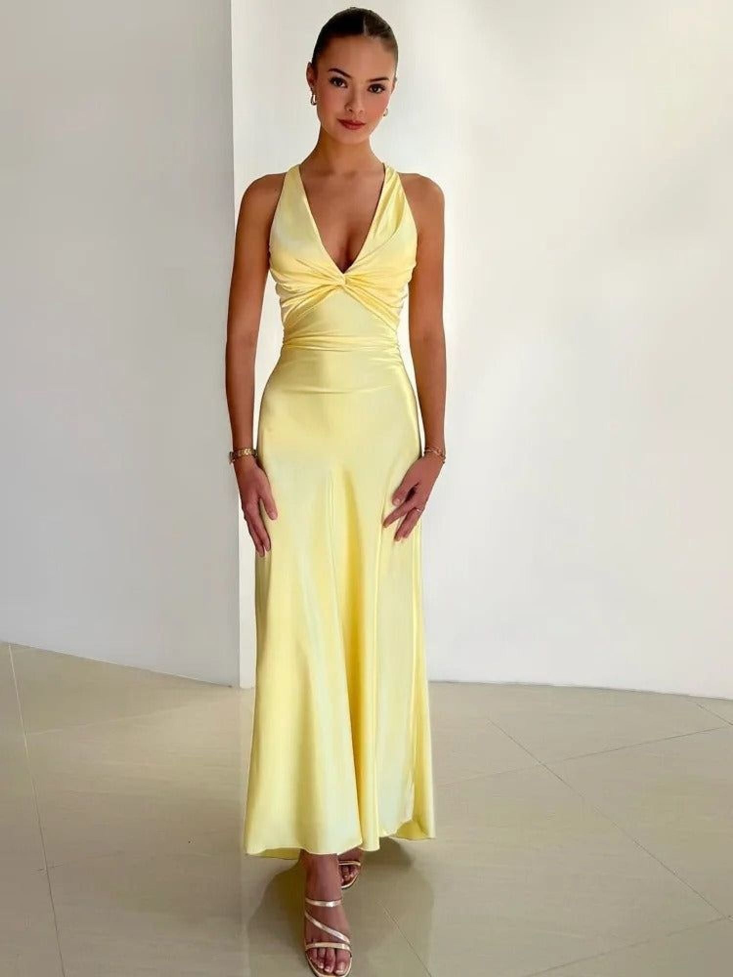 Elodie Verin | Women's Satin Halter Maxi Dress