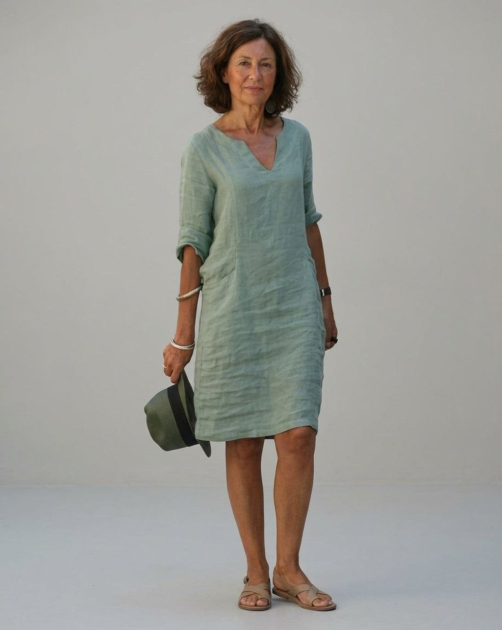 Céleste Faye | Women's Linen V-Neck Casual Dress