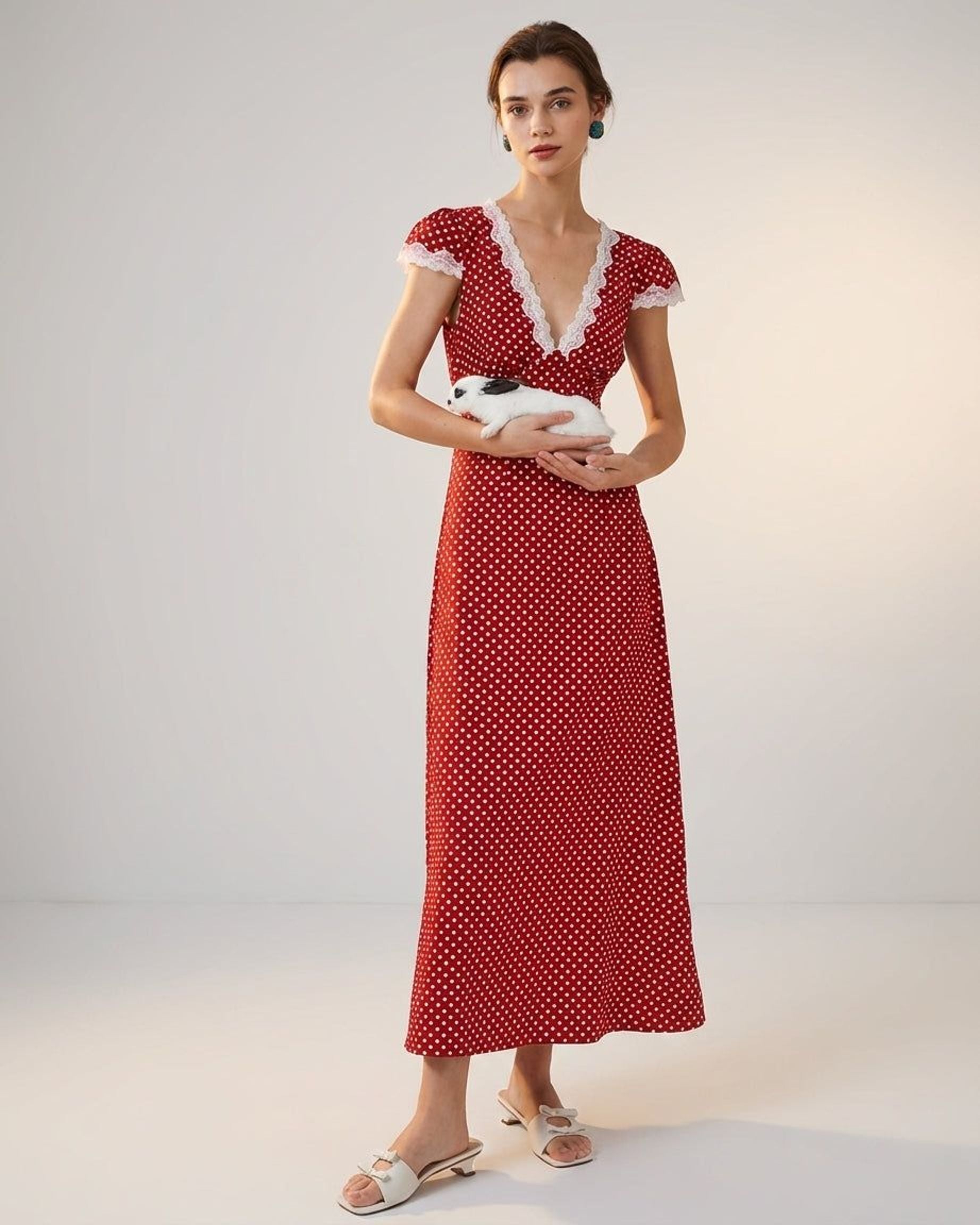 Elara Voss | Women's Ankle Length Polka Dot Maxi Dress