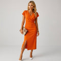 Elara Vance | Women's V-Neck Midi Dress with Split