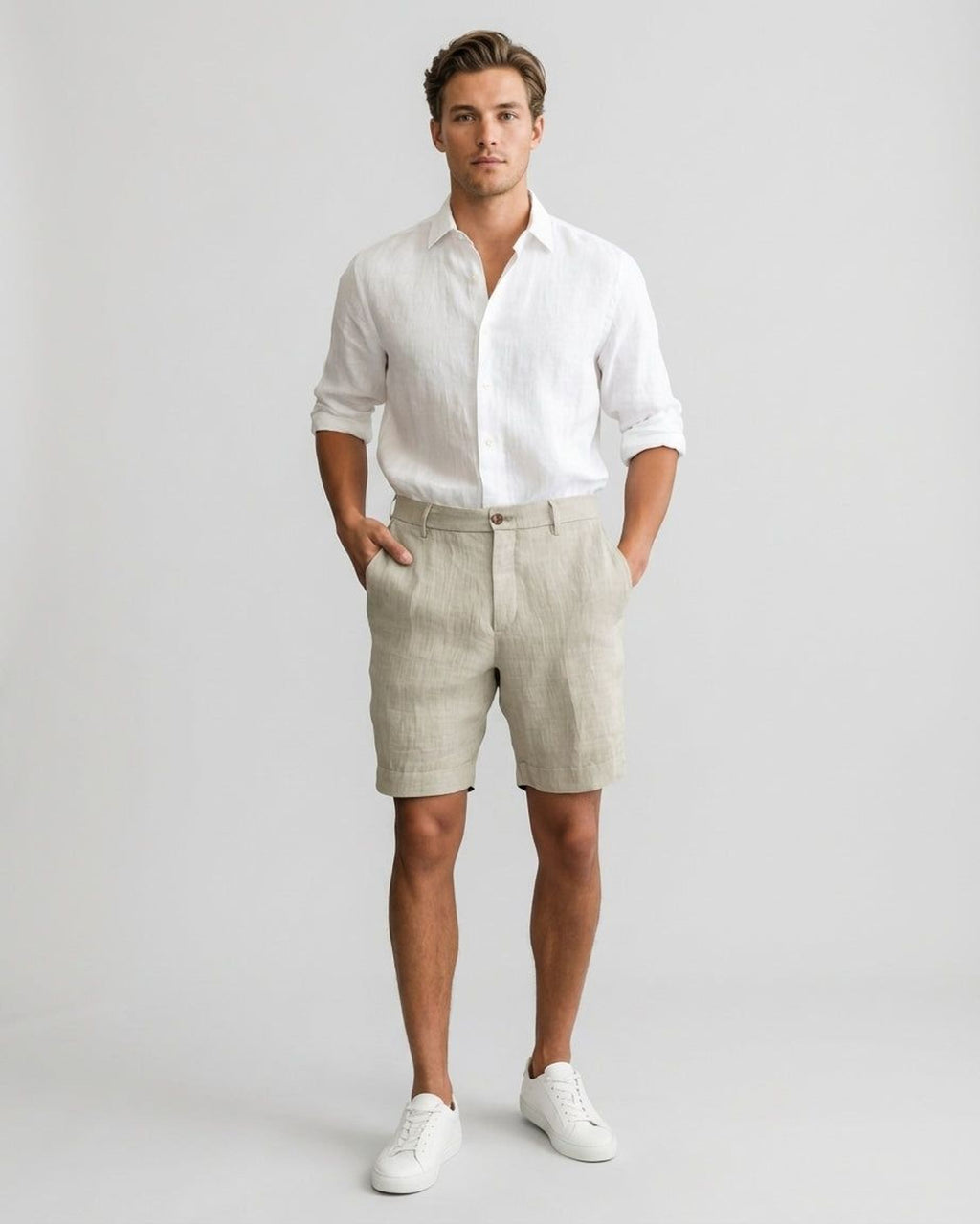Luca Venn | Men's Relaxed Fit Linen Shorts Khaki
