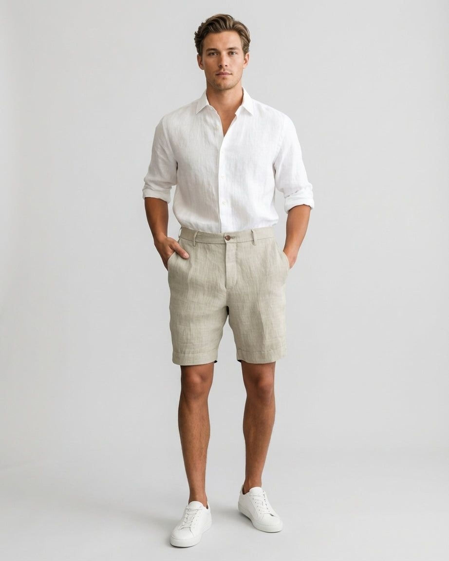 Luca Venn | Men's Relaxed Fit Linen Shorts Khaki