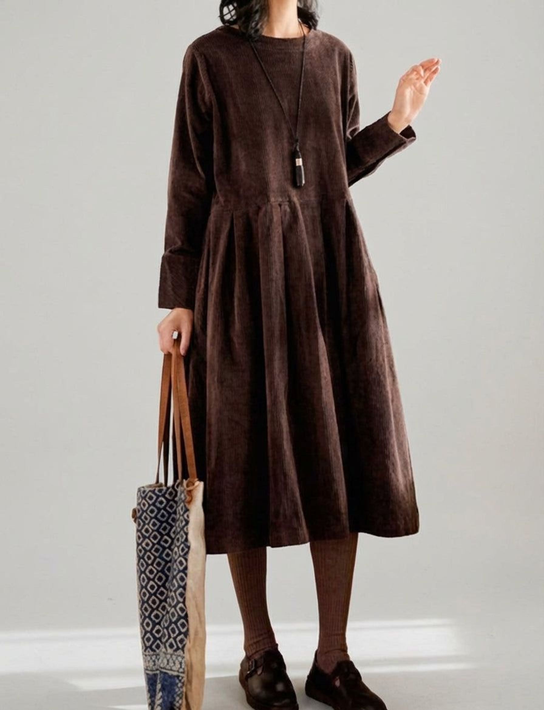 Elodie Vant | Women's Velvet A-Line Dress in Blue, Brown, Green