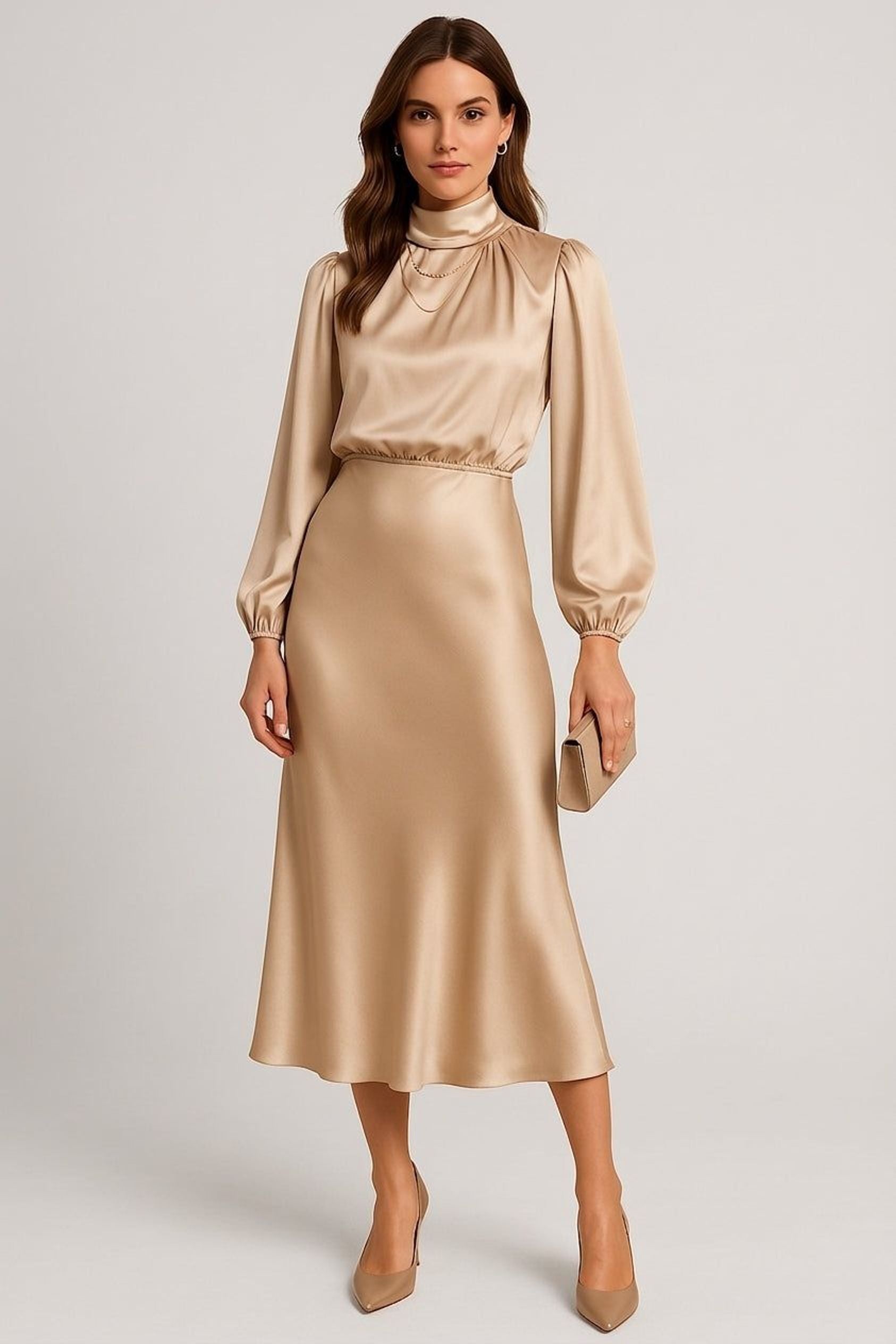 Elodie Vire | Women's Long Sleeve High Neck Midi Dress