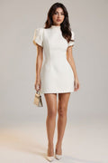 Aveline Voss | Women's High-Neck Puff Sleeve Mini Dress