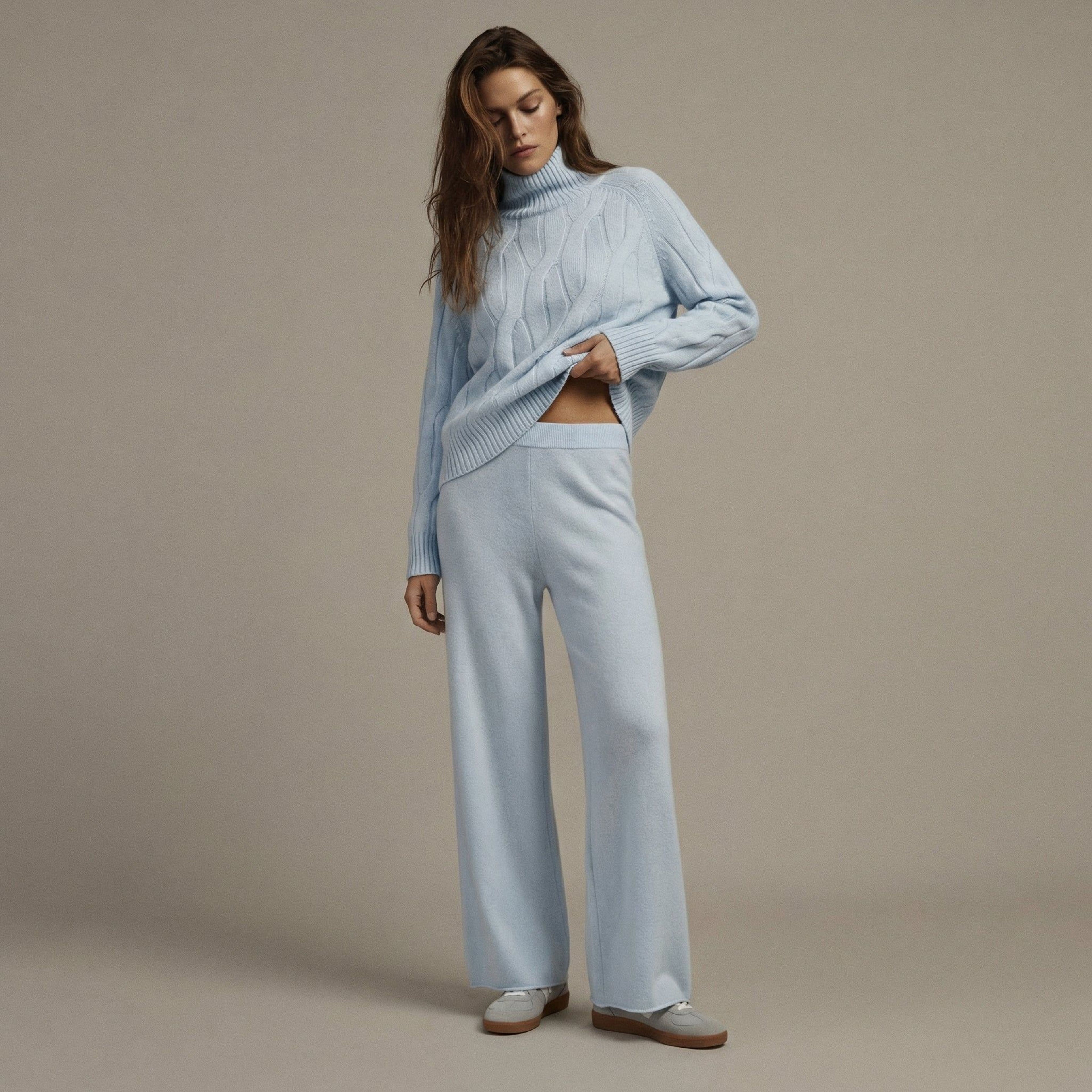 Elodie Brice | Women's Cozy Blue Cable Knit Set