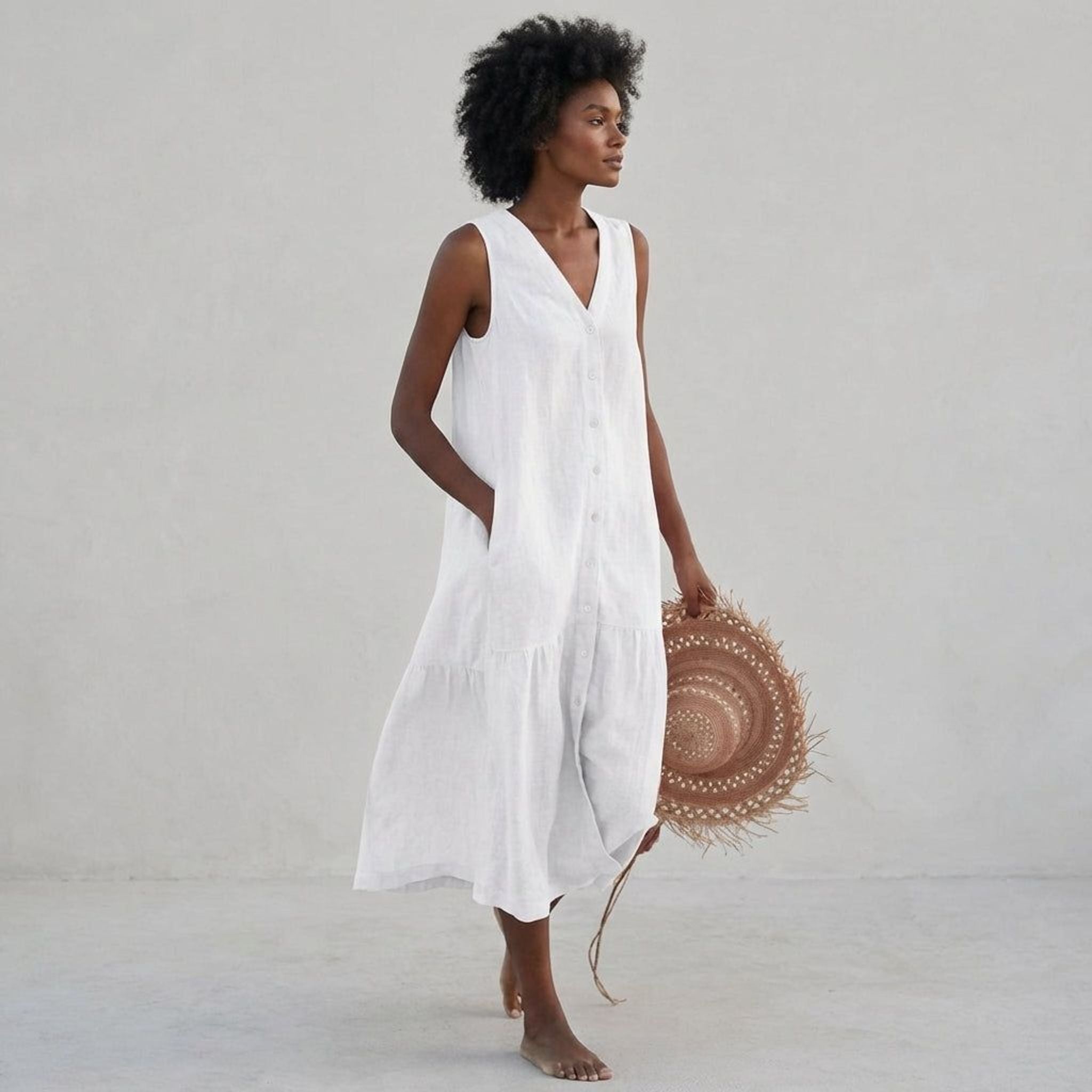 Elena Voss | Women's Linen V-Neck Summer Dress