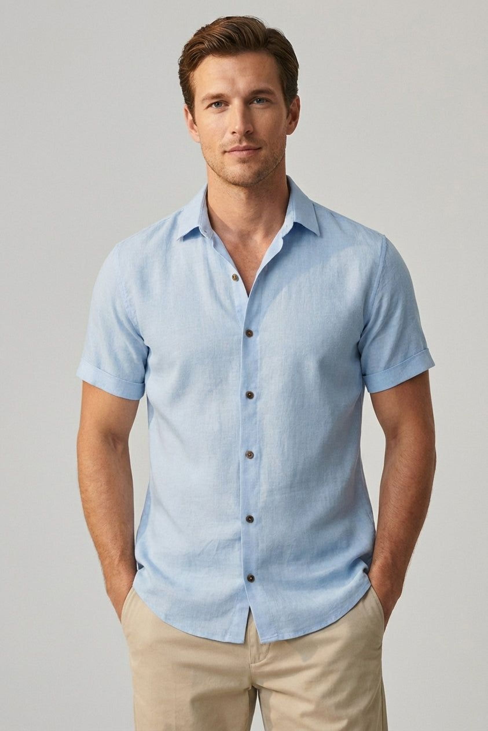 Rafael Vorn | Men's Short Sleeve Casual Shirt Blue
