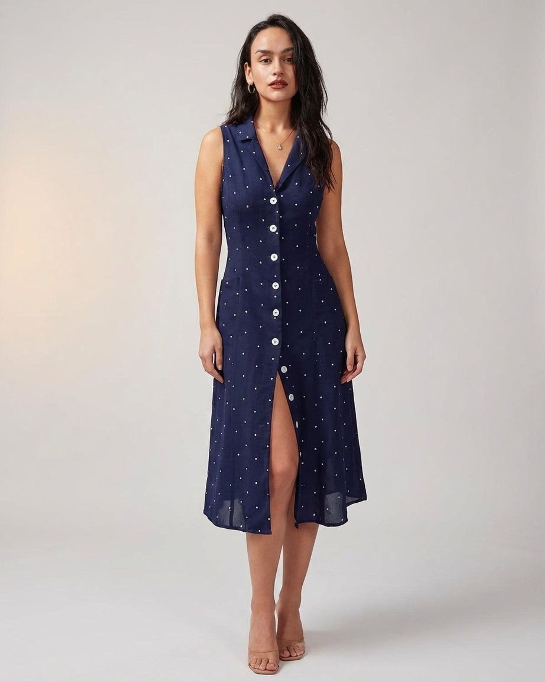 Céleste Varo | Women's Sleeveless Polka Dot Midi Dress