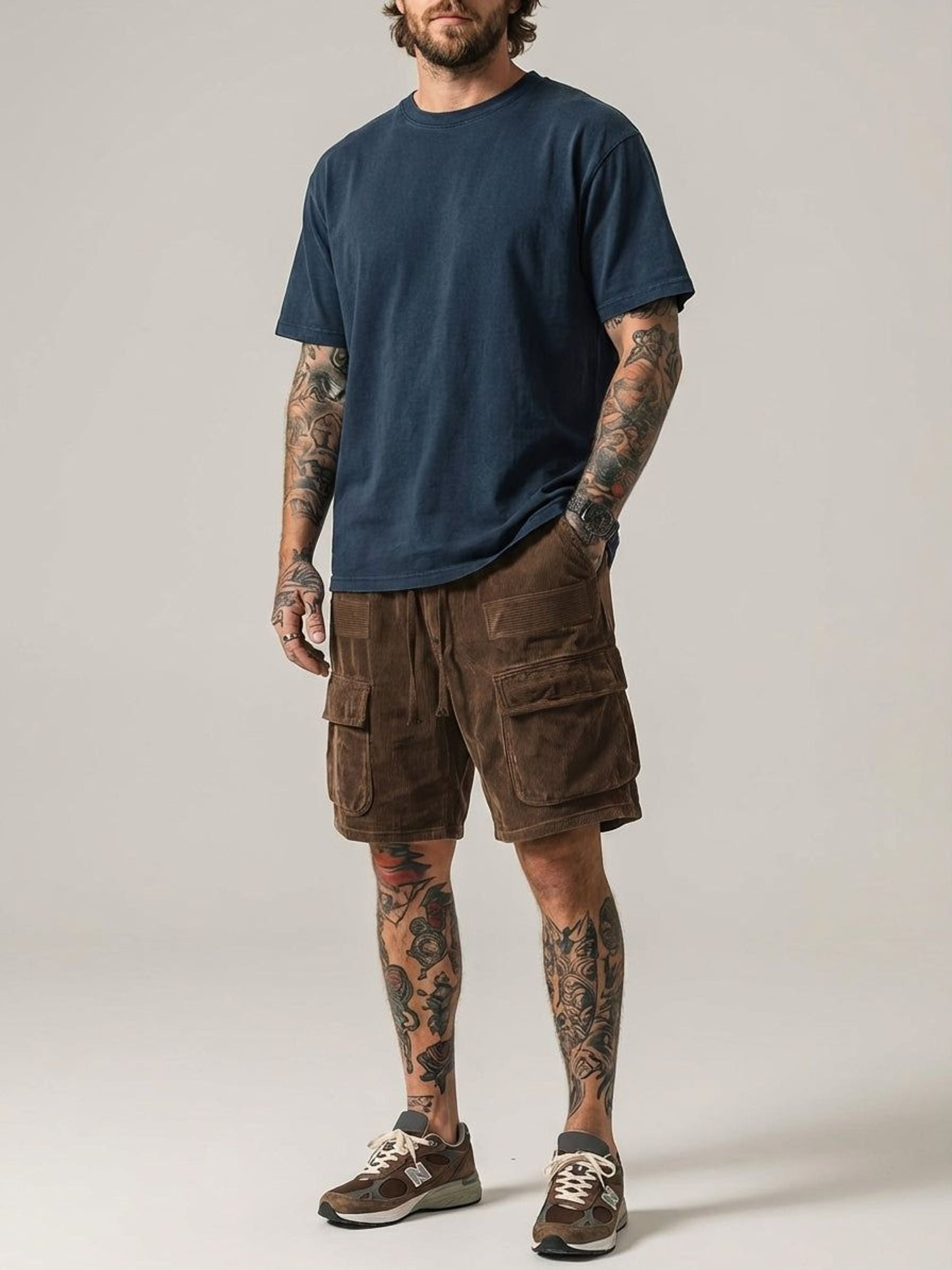 Lucien Brix | Men's Corduroy Cargo Shorts in Brown