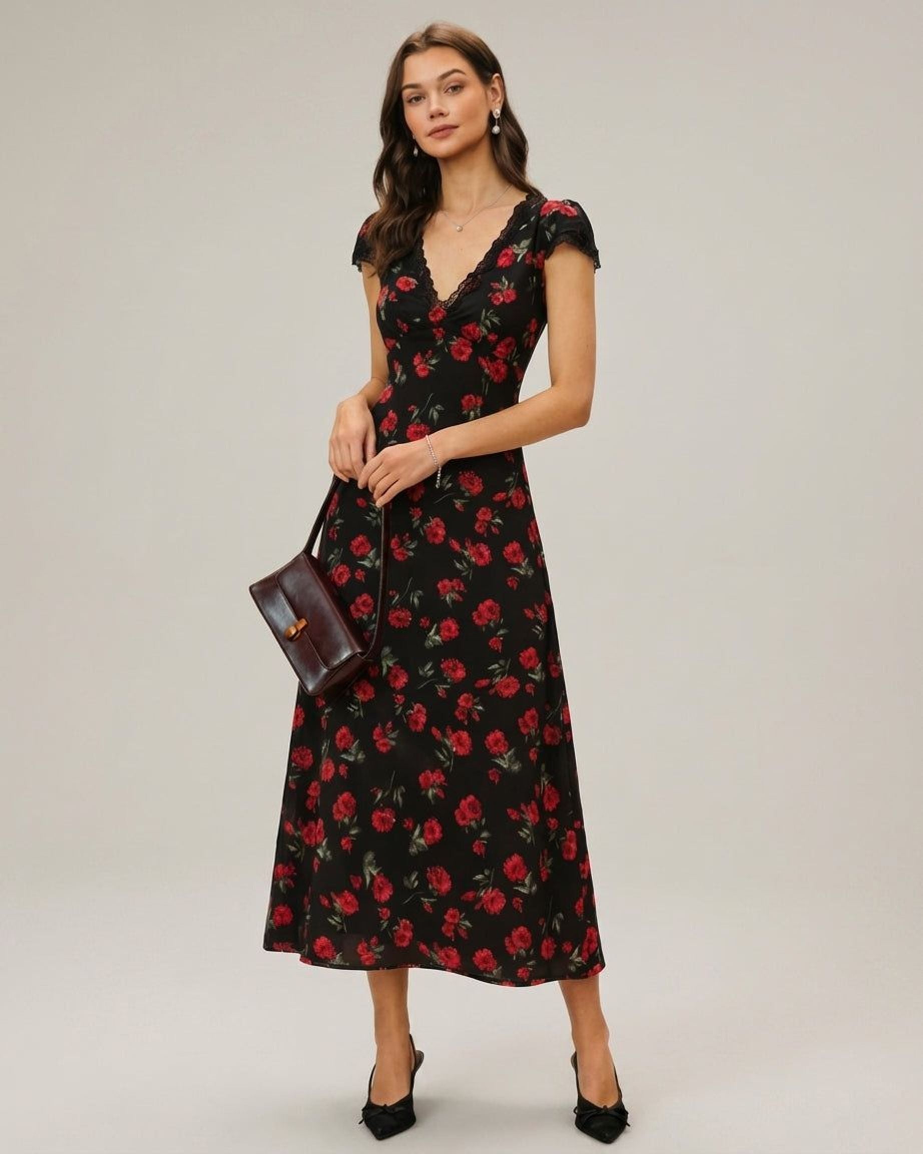 Elena Vire | Women's Floral V Neck Maxi Dress