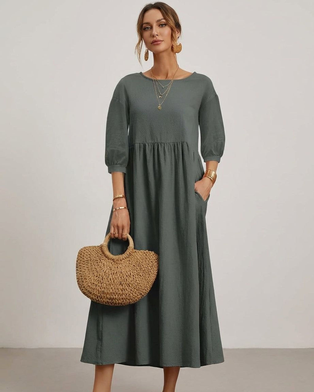Elodie Varn | Women's Cotton Linen Midi Dress