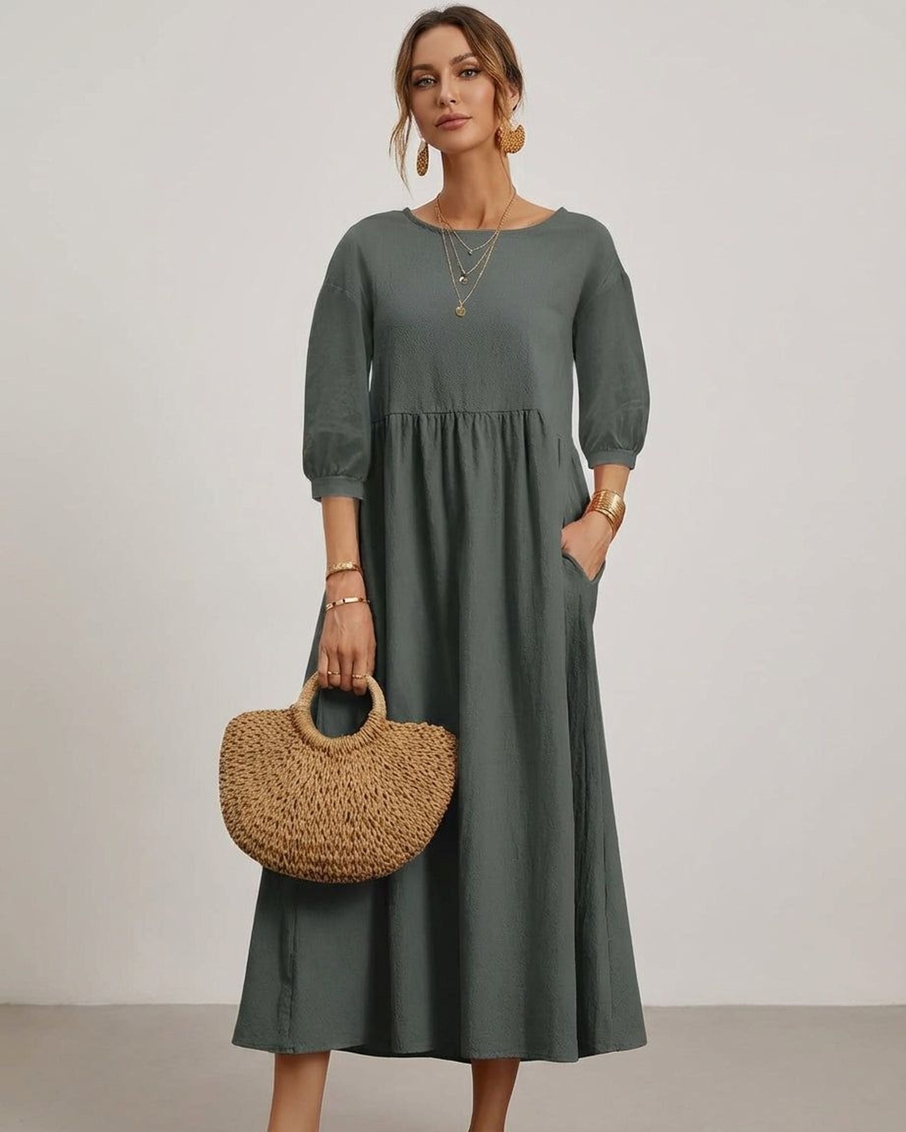 Elodie Varn | Women's Cotton Linen Midi Dress