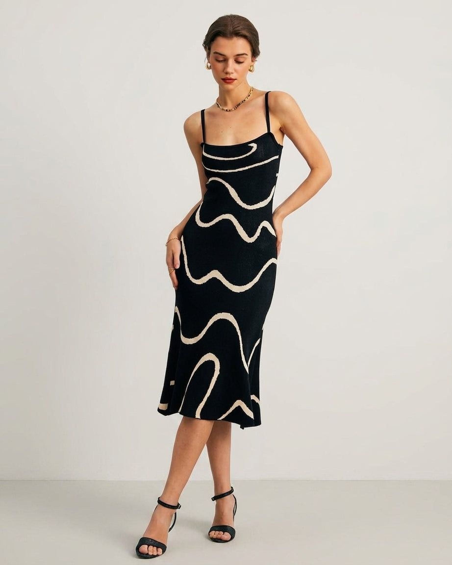 Elena Voss | Women's Sleeveless Black Knit Midi Dress