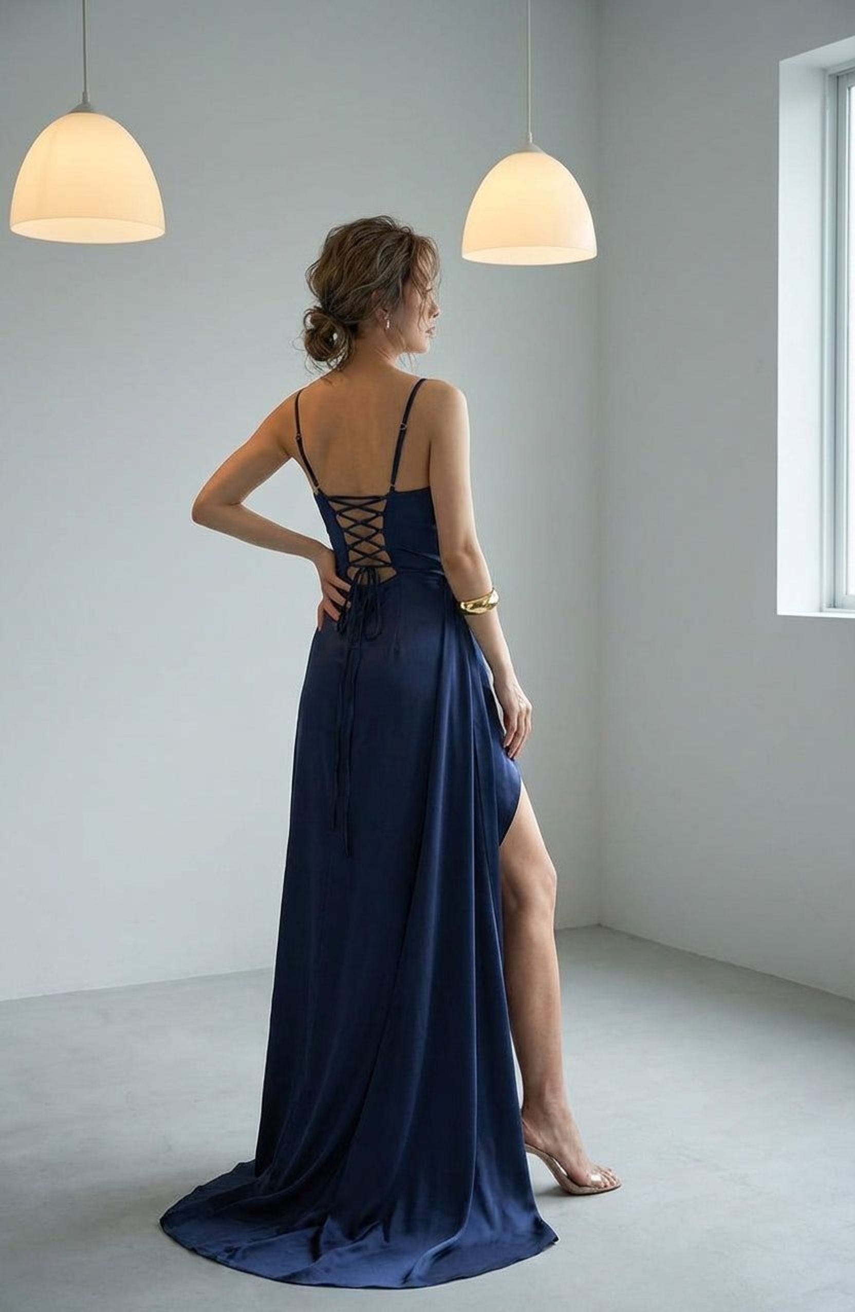 Elodie Voss | Women's Elegant Navy Evening Maxi Dress