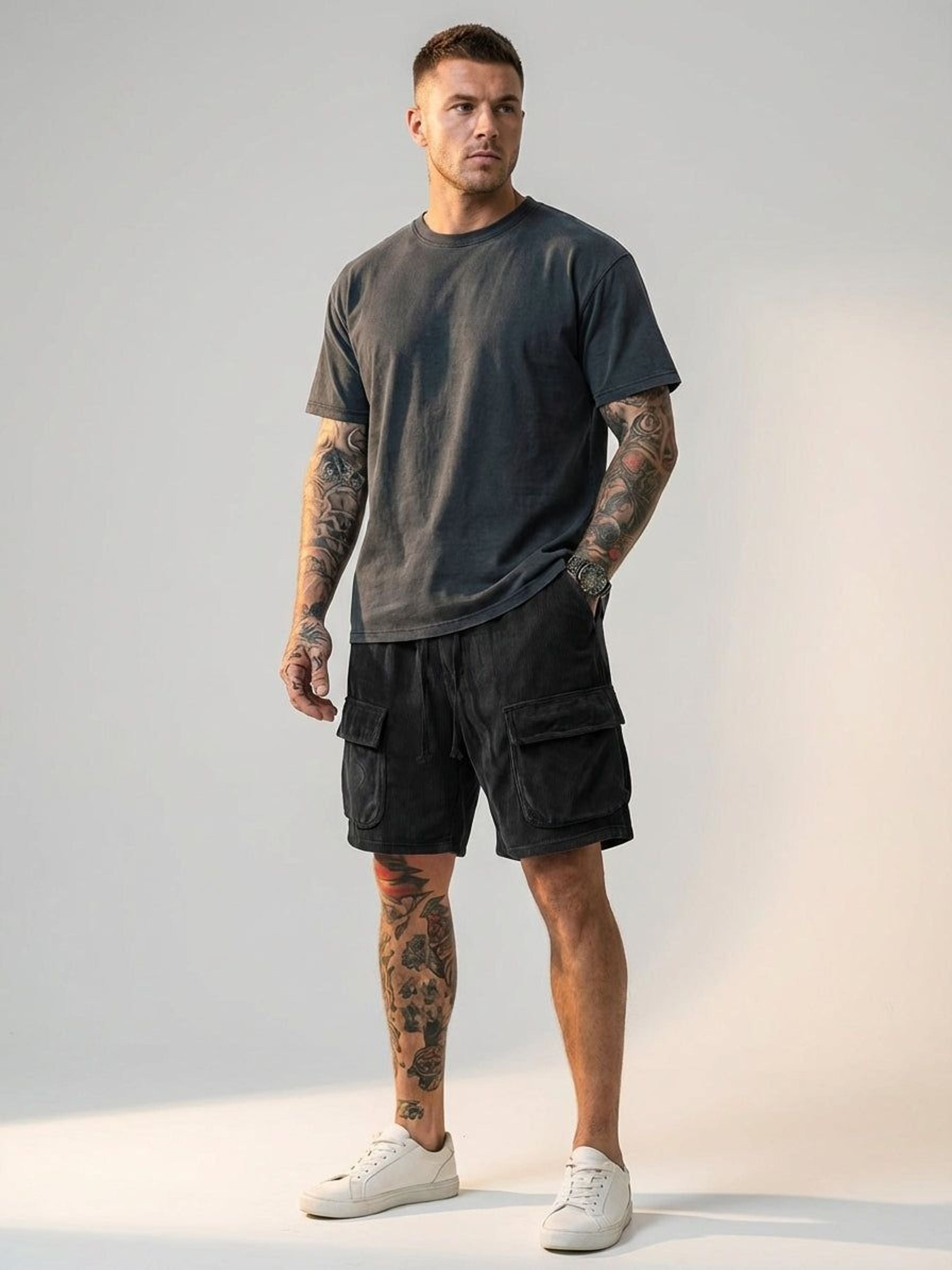 Lucien Brix | Men's Corduroy Cargo Shorts in Brown