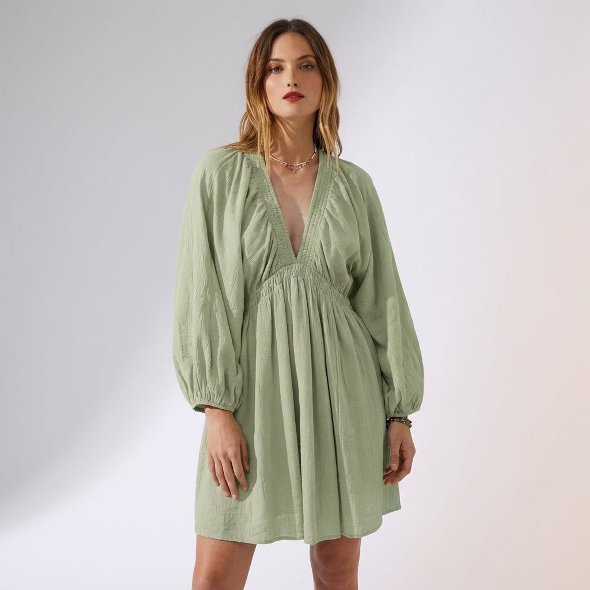Léonie Tress | Women's Long Sleeve V-Neck Mini Dress