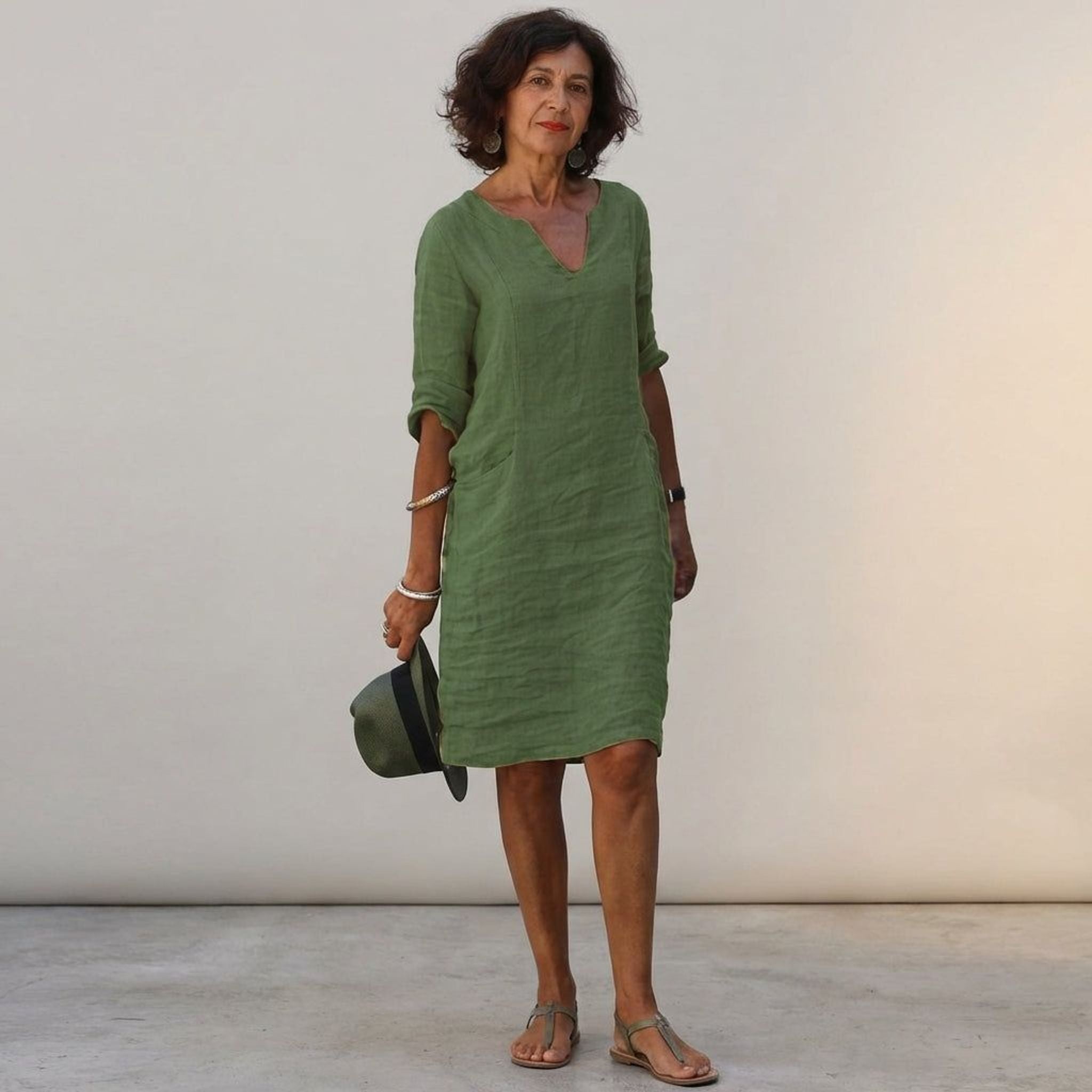 Céleste Faye | Women's Linen V-Neck Casual Dress
