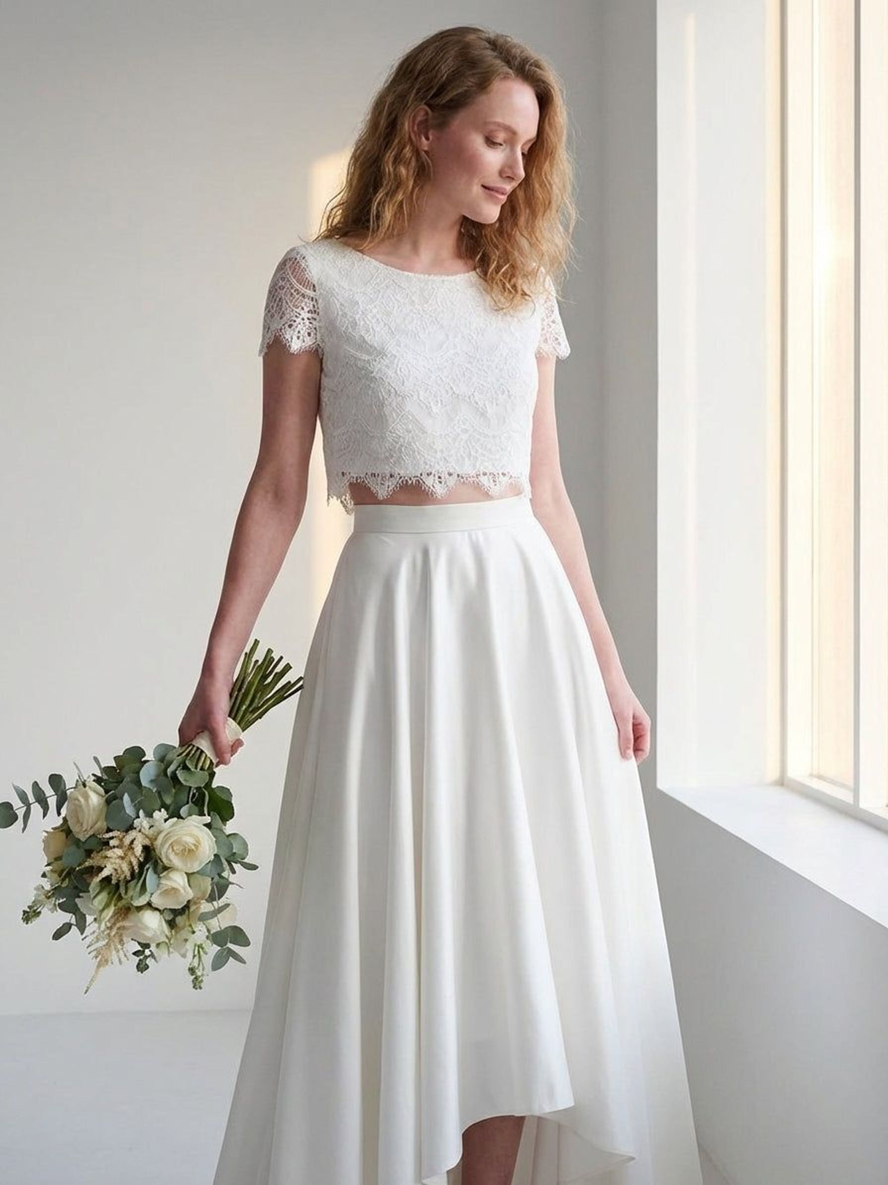 Elara Voss | Women's Elegant Two-Piece White Bridal Gown