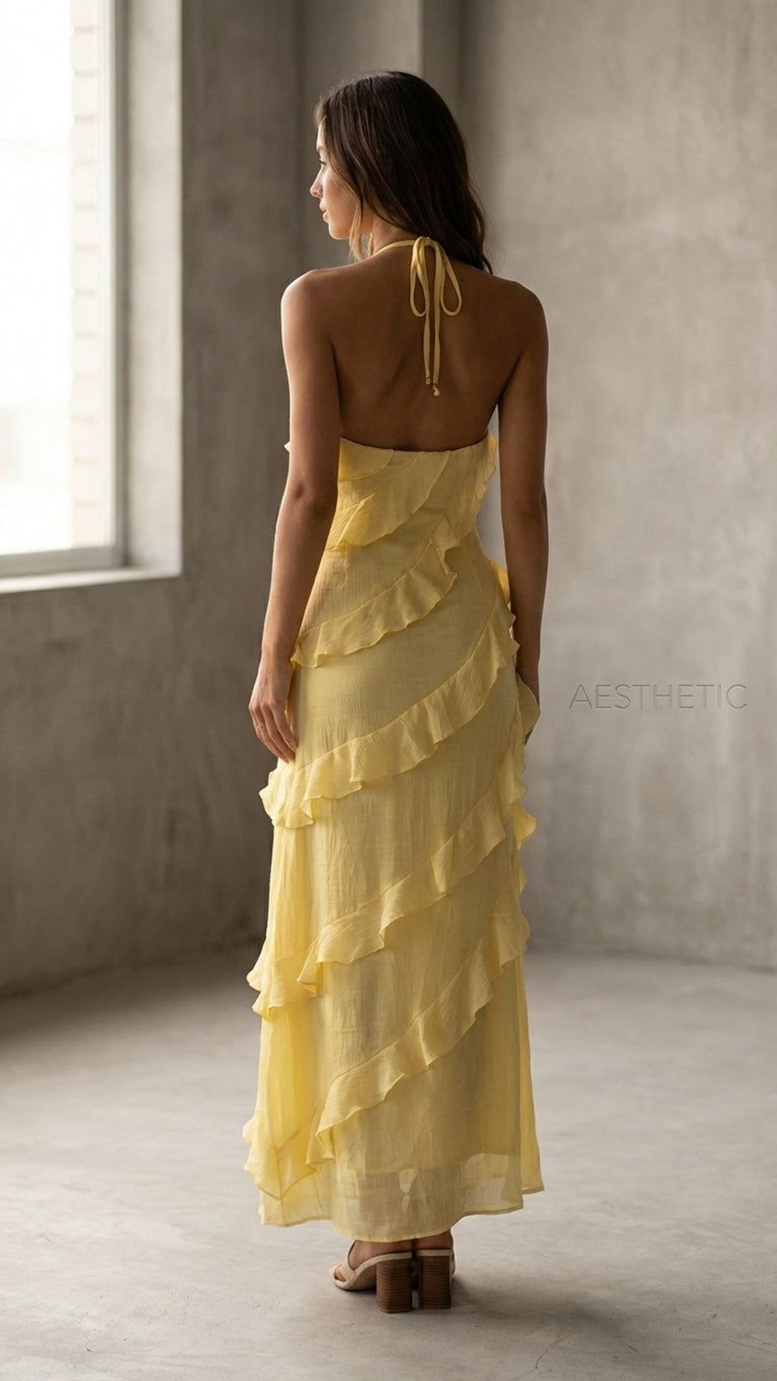 Elara Brix | Women's Tiered Ruffle Halter Maxi Dress