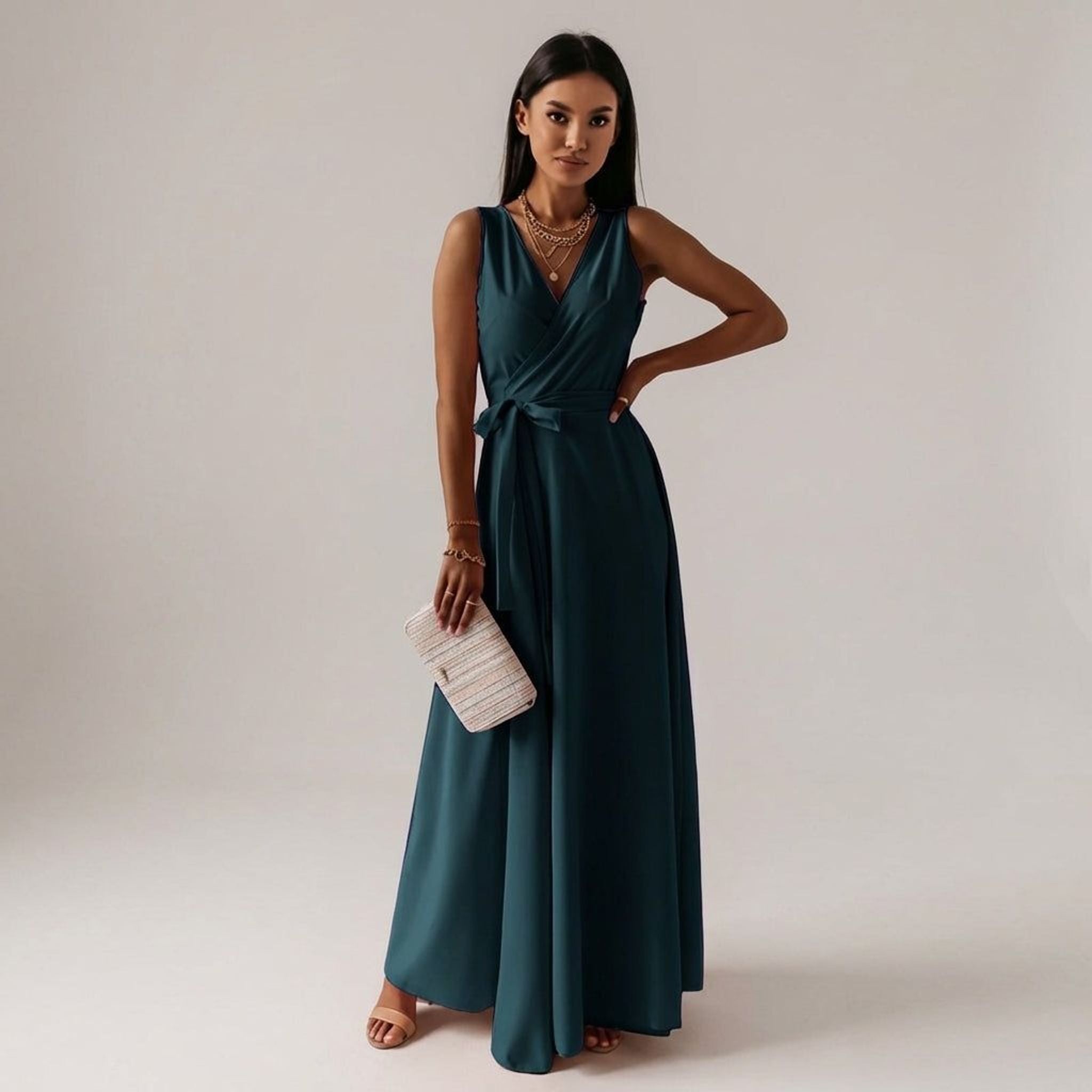 Elara Voss | Women's Elegant V-Neck Long Dress