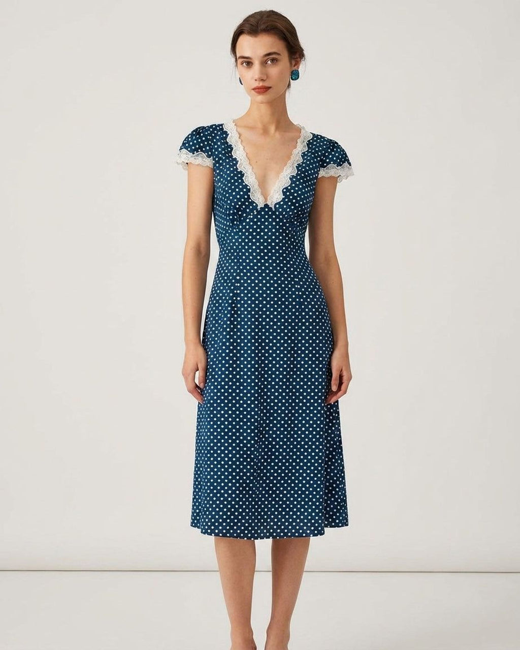 Elise Varela | Women's Ruched Polka Dot Maxi Dress