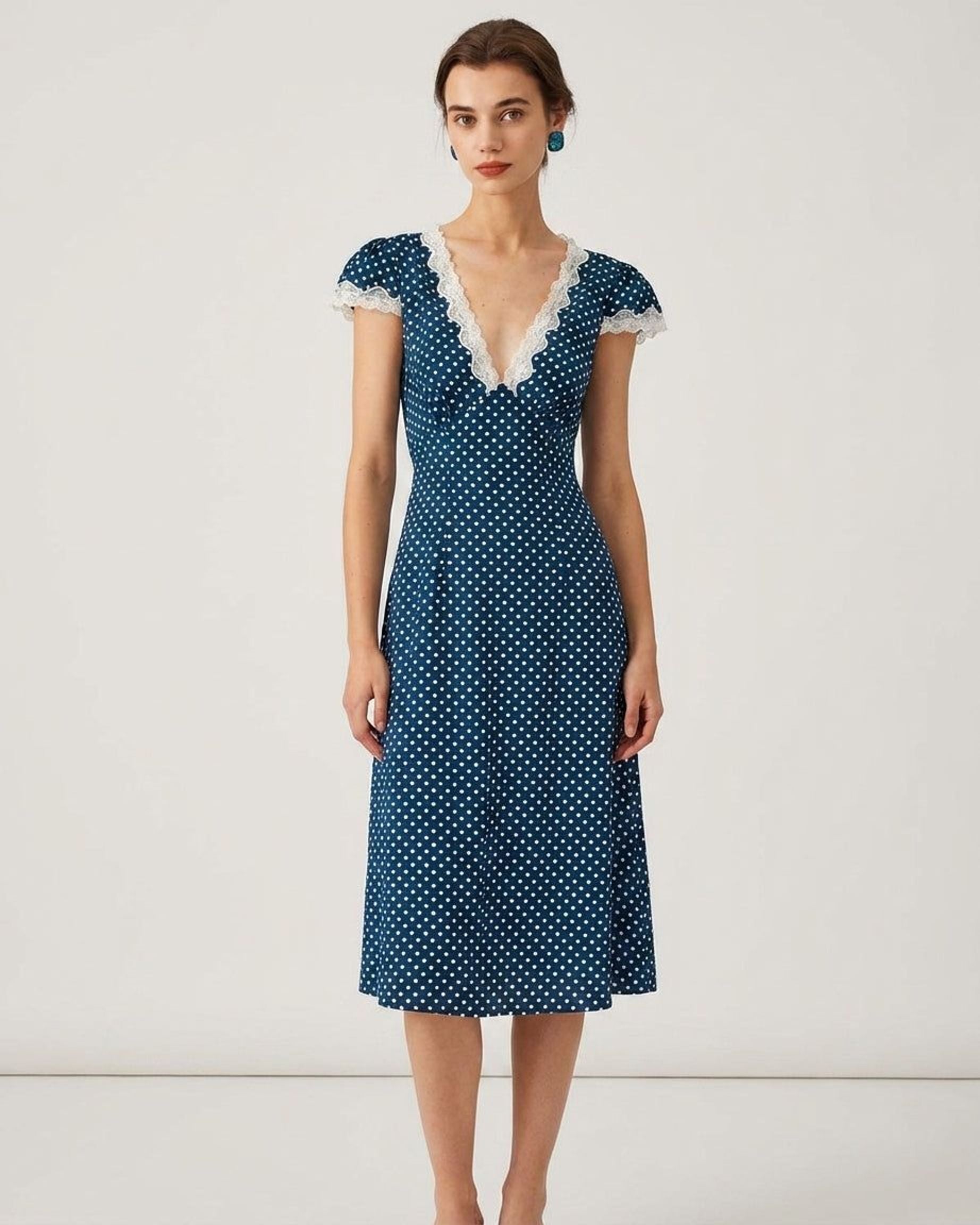 Elise Varela | Women's Ruched Polka Dot Maxi Dress