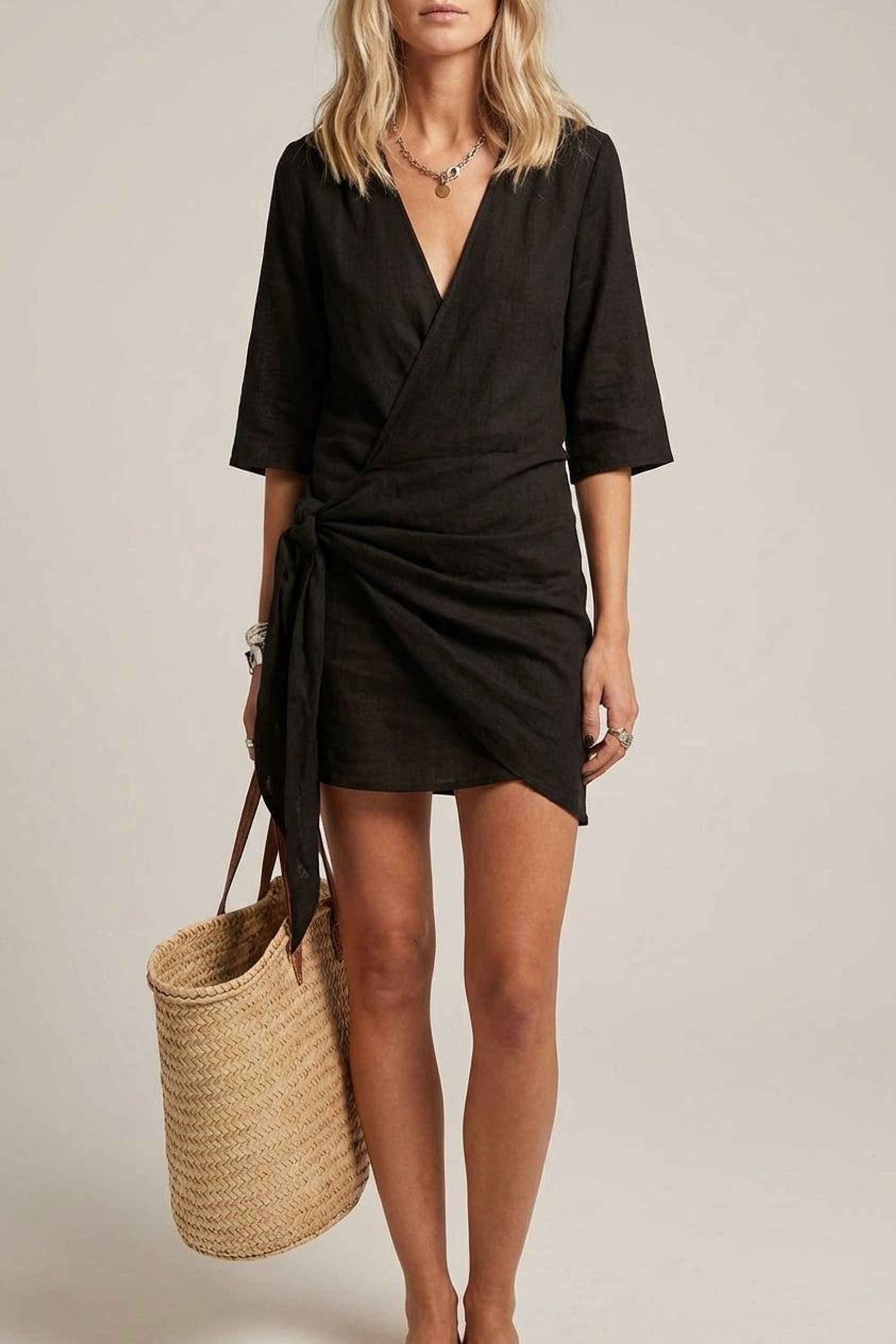 Elodie Vance | Women's Linen Wrap Mini Dress
