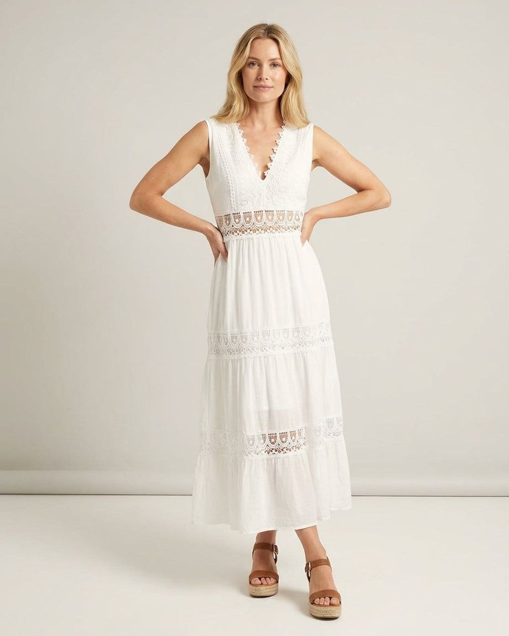 Elodie Varn | Women's Lace Midi Dress in White or Black