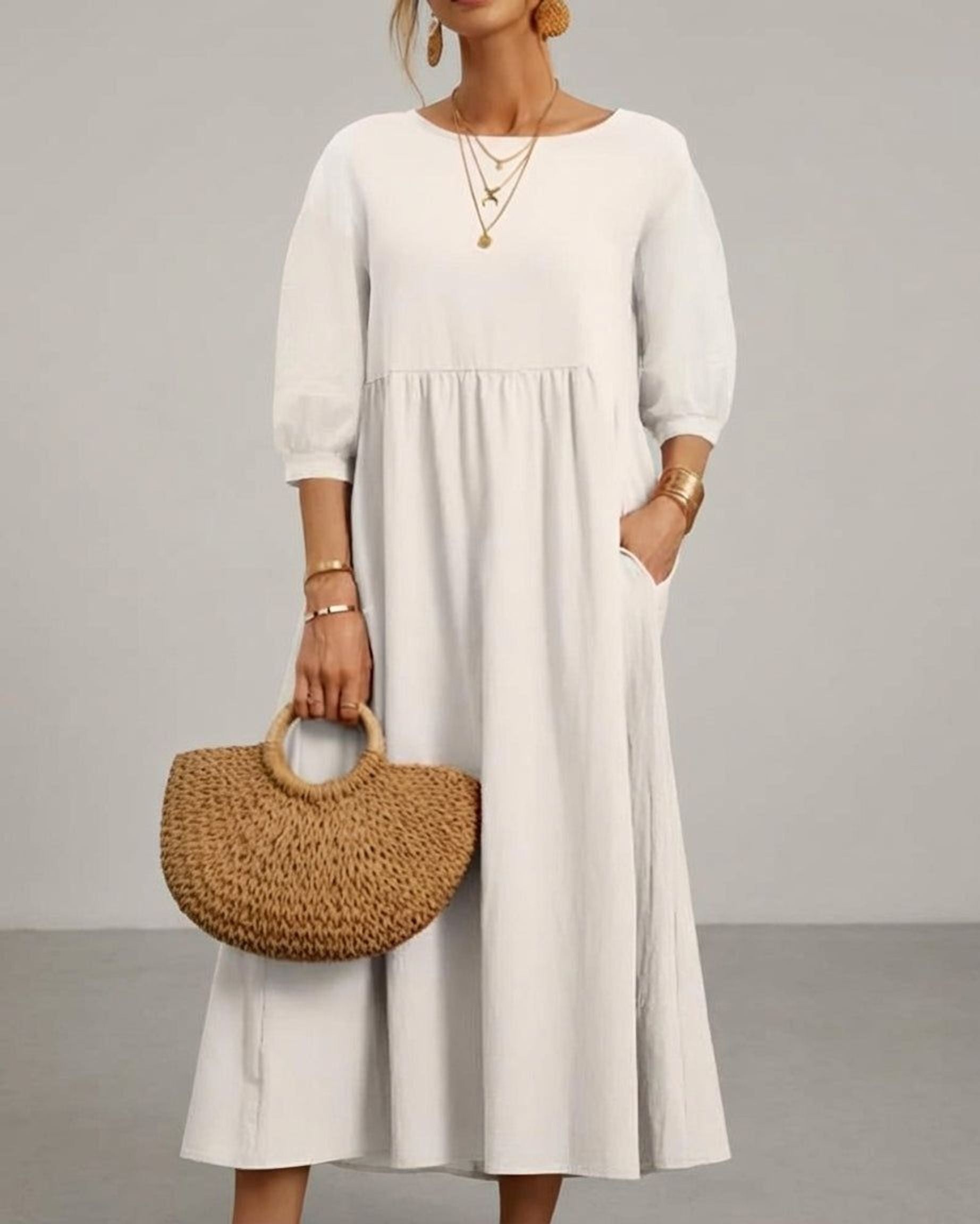 Elodie Varn | Women's Cotton Linen Midi Dress