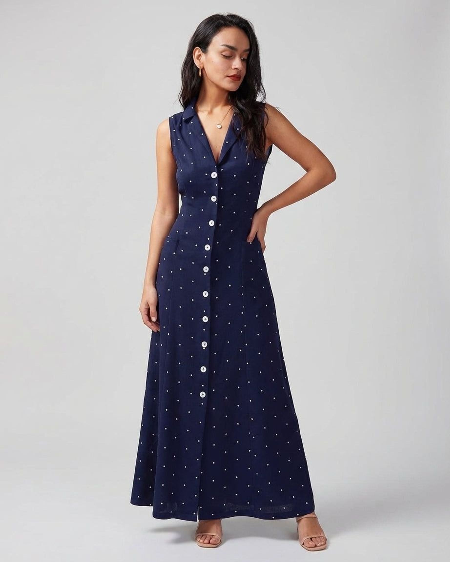 Céleste Varo | Women's Sleeveless Polka Dot Midi Dress