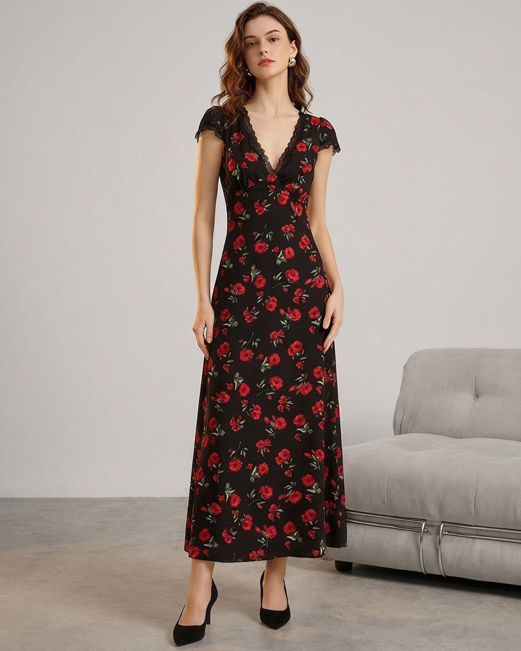 Elena Vire | Women's Floral V Neck Maxi Dress