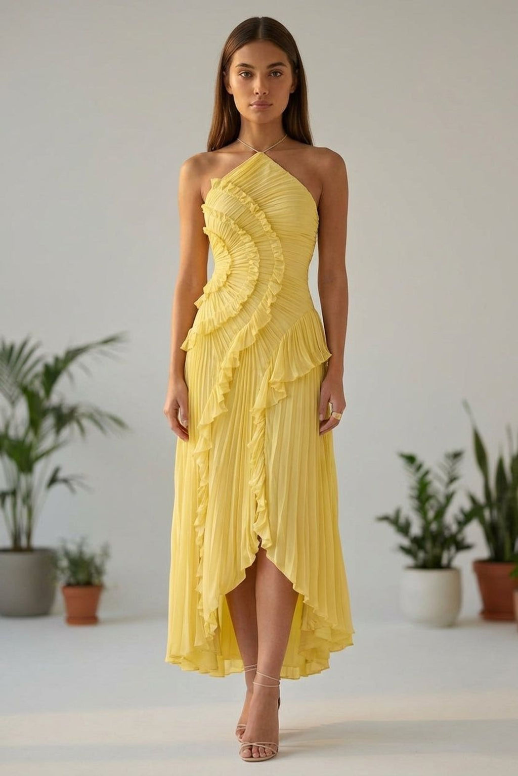 Amélie Trent | Women's Halter Ruffled Maxi Gown