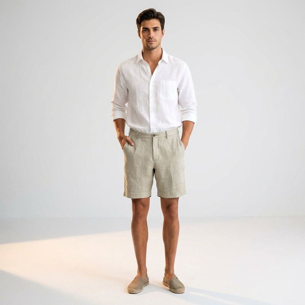 Luca Venn | Men's Relaxed Fit Linen Shorts Khaki