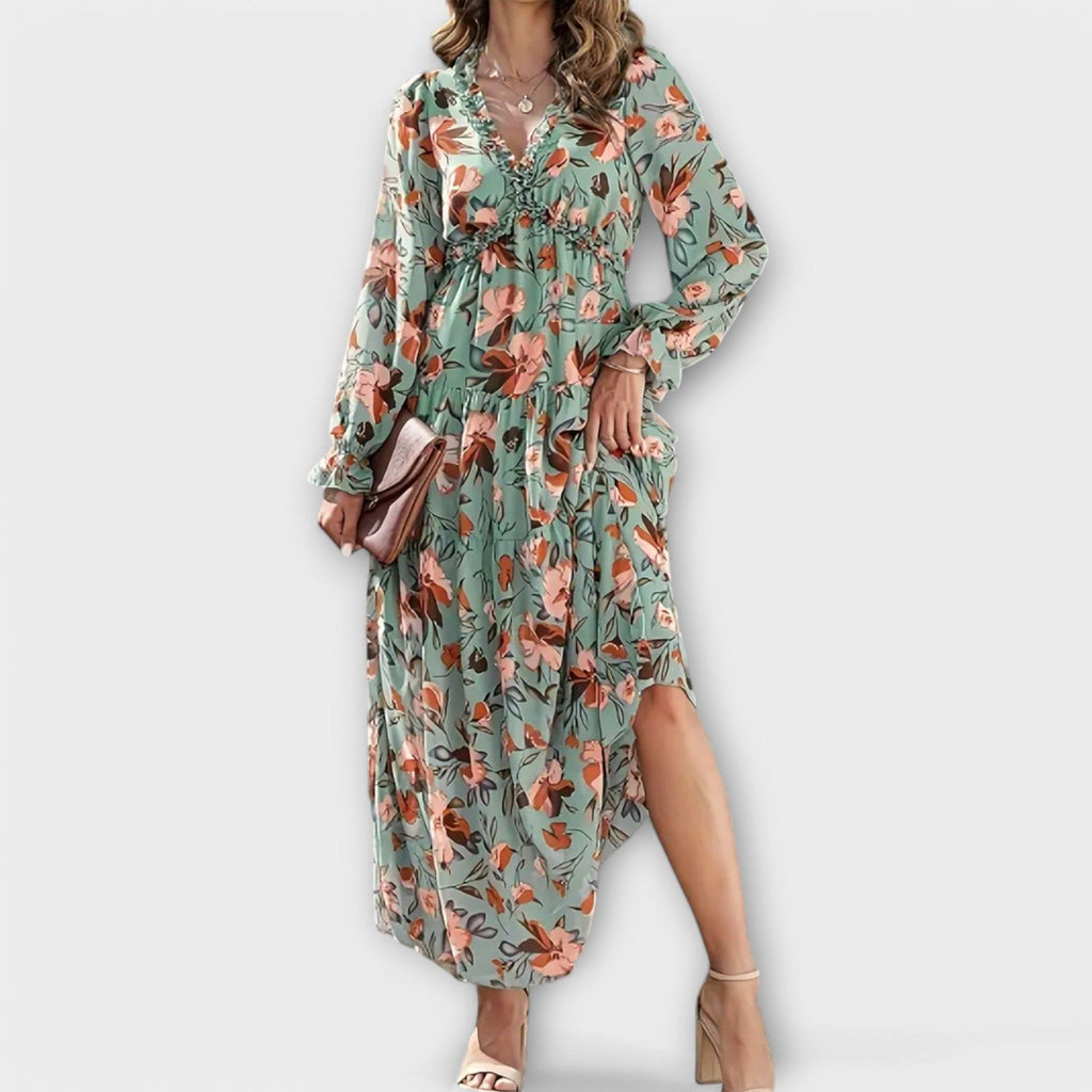 Elara Voss | Women's Pleated Floral Maxi Dress