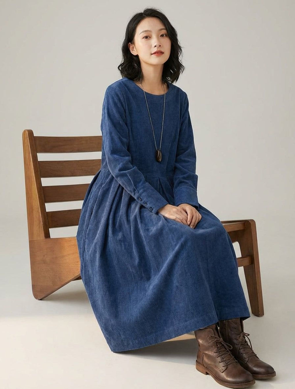 Elodie Vant | Women's Velvet A-Line Dress in Blue, Brown, Green