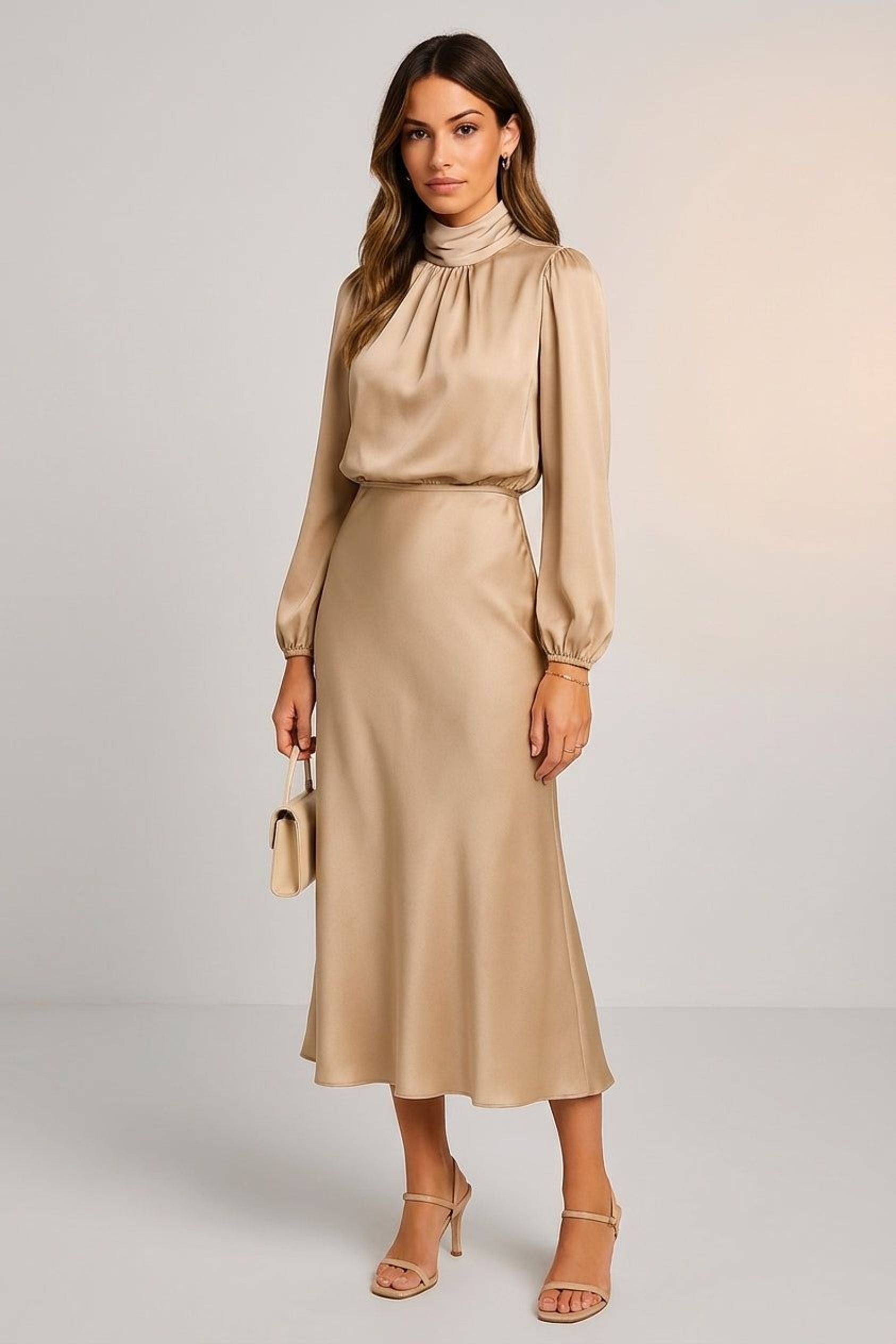 Elodie Vire | Women's Long Sleeve High Neck Midi Dress