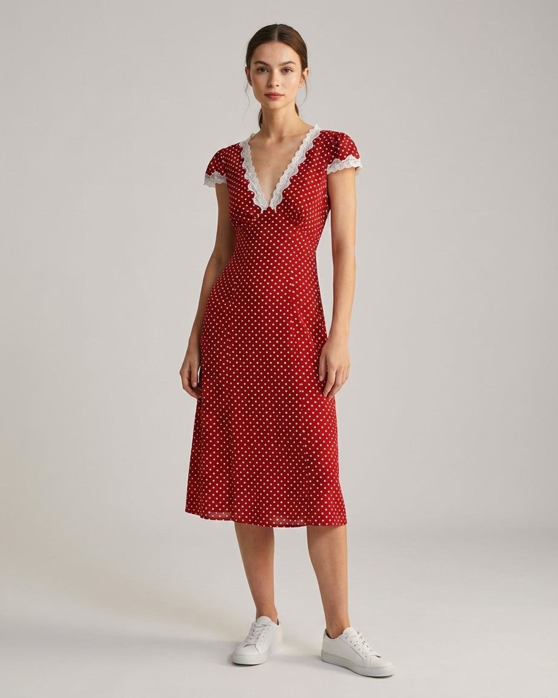 Elara Voss | Women's Ankle Length Polka Dot Maxi Dress