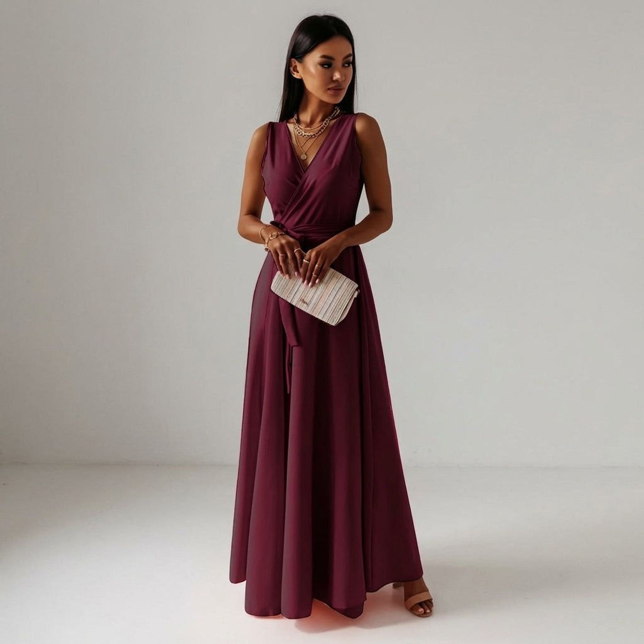 Elara Voss | Women's Elegant V-Neck Long Dress