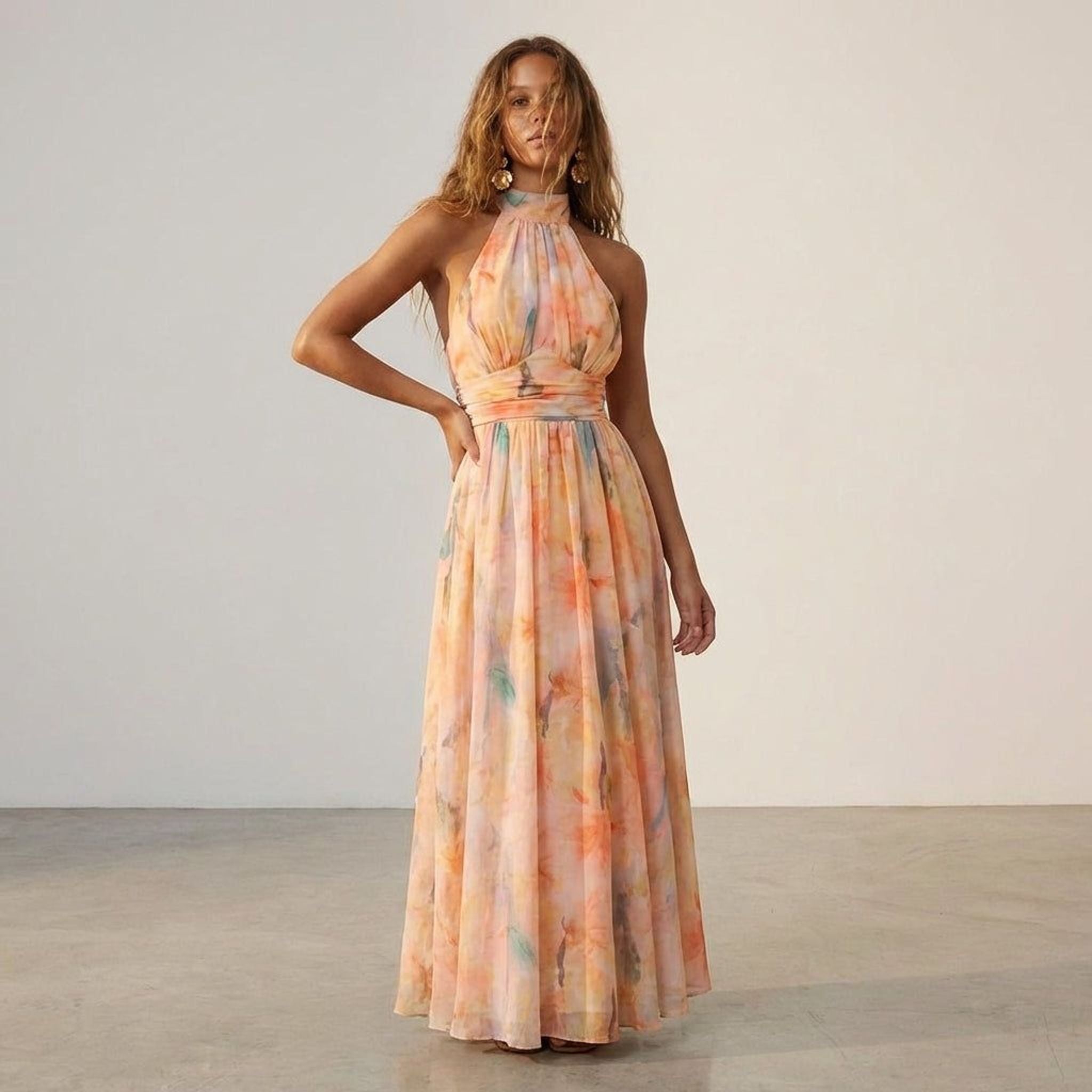 Elodie Vira | Women's Backless Peach Maxi Dress