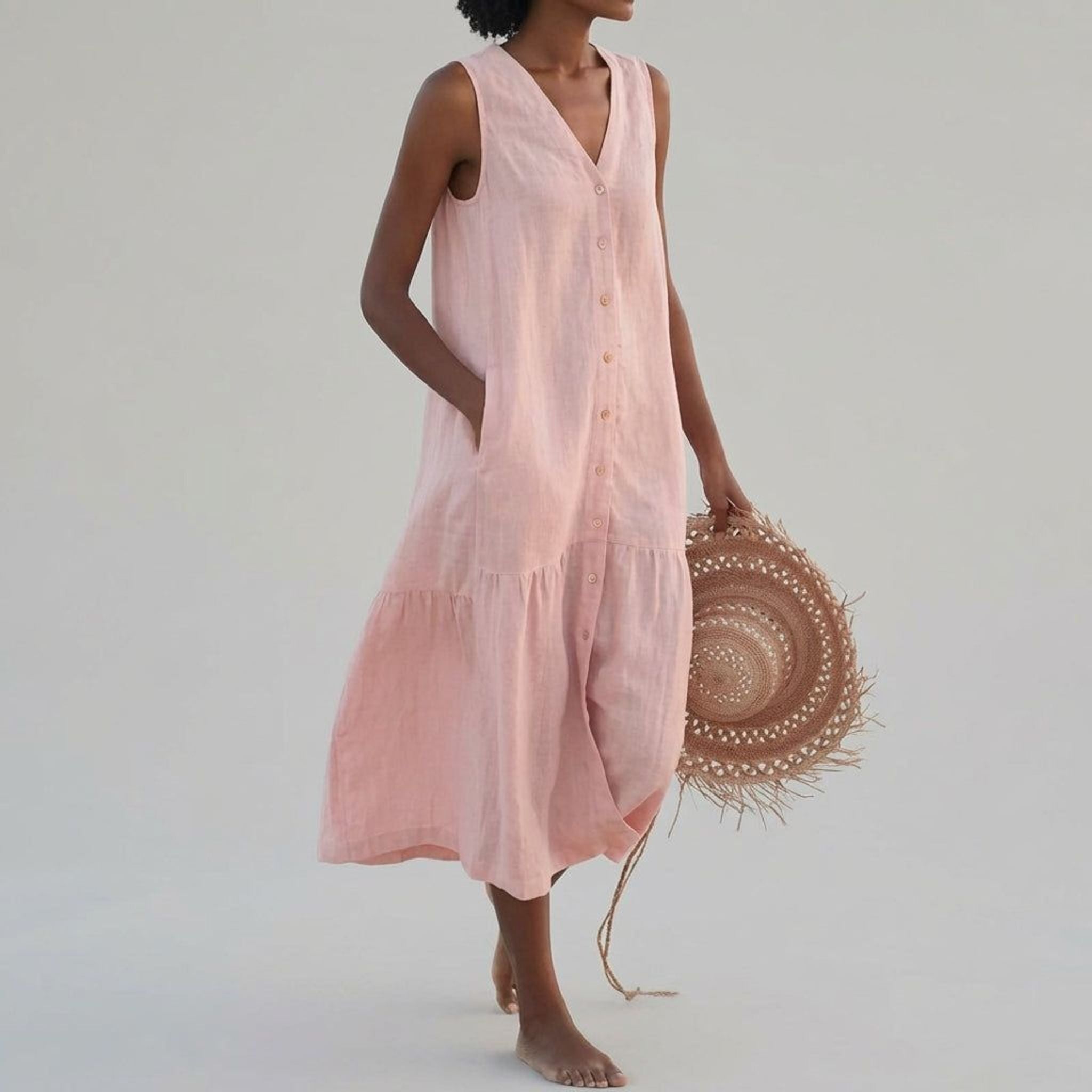 Elena Voss | Women's Linen V-Neck Summer Dress