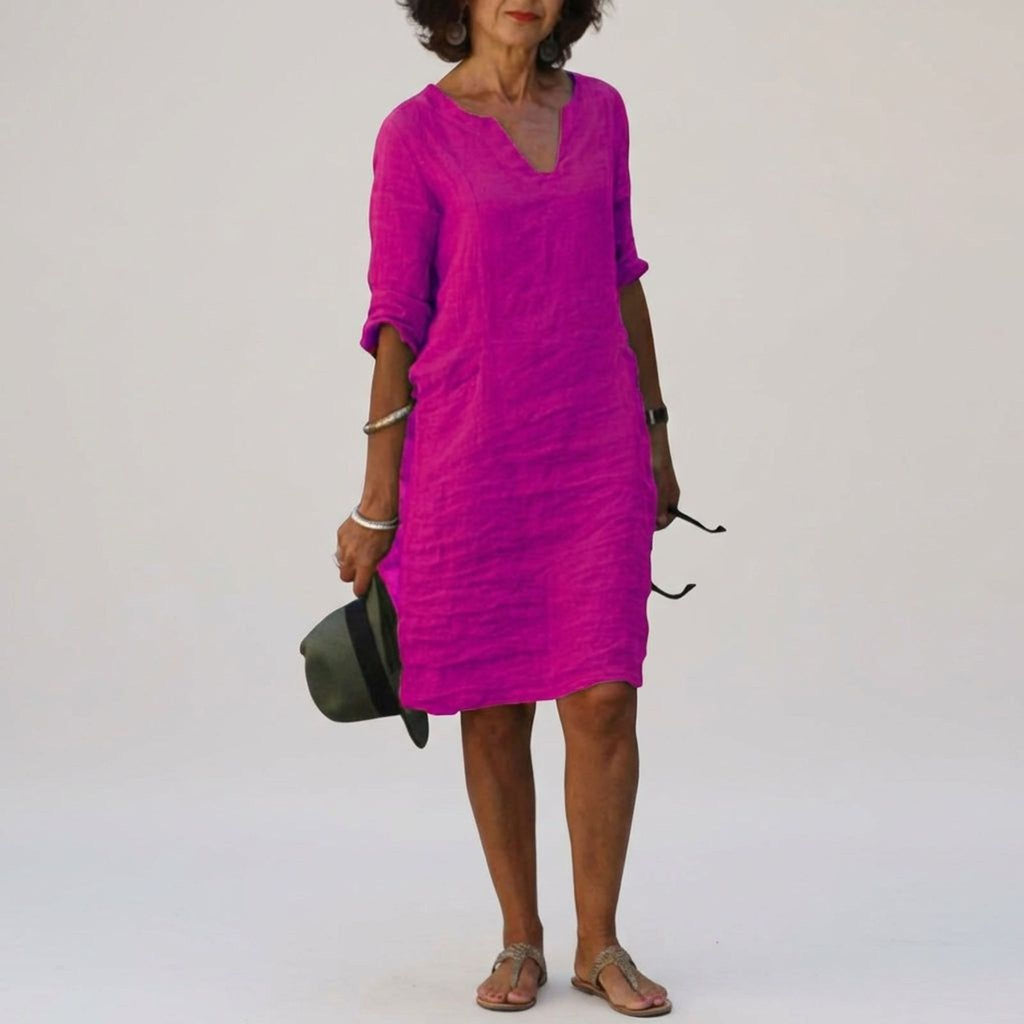 Céleste Faye | Women's Linen V-Neck Casual Dress