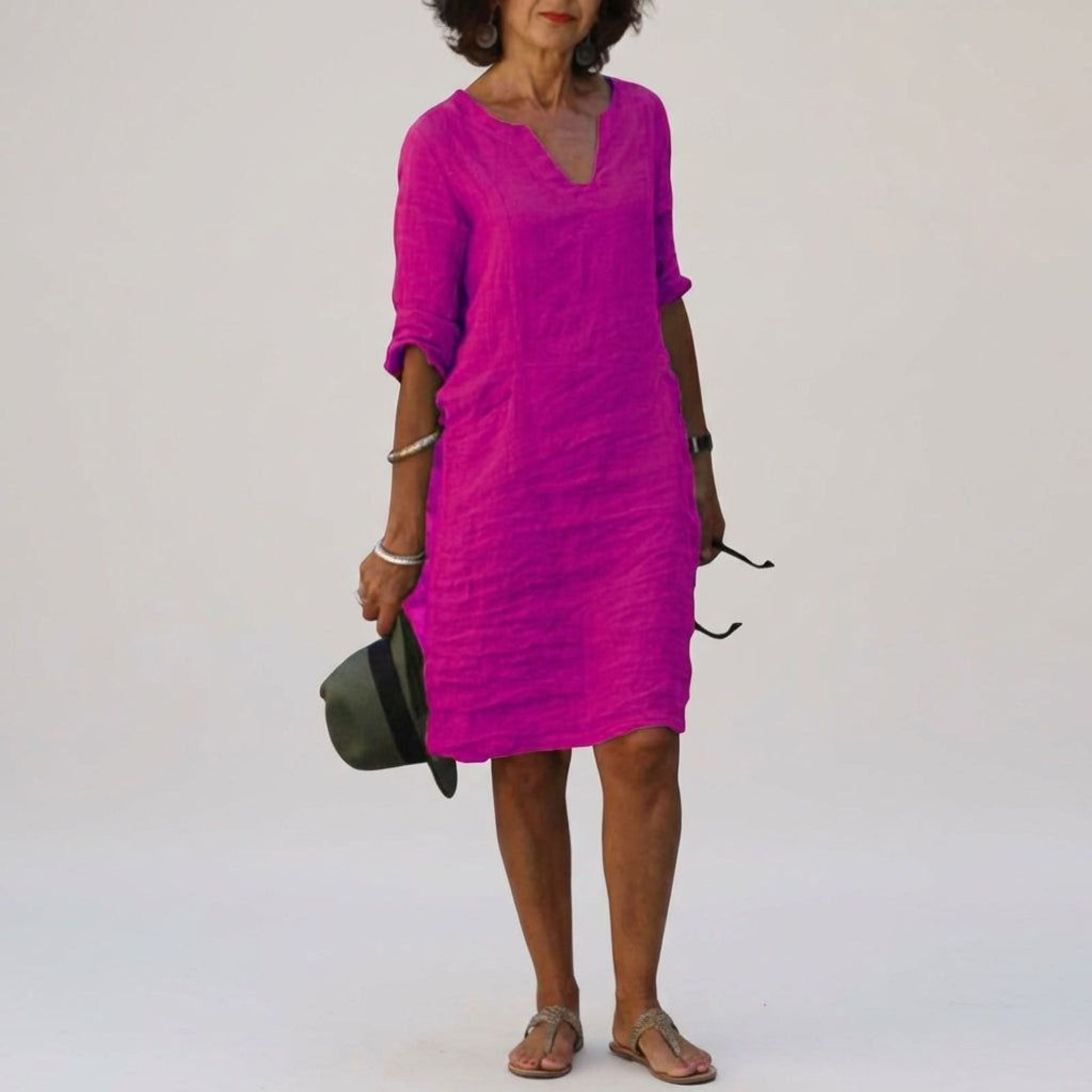 Céleste Faye | Women's Linen V-Neck Casual Dress