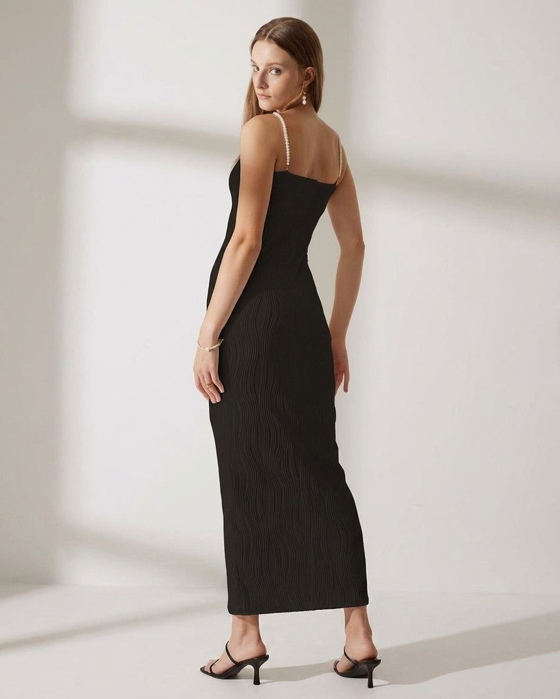 Camille Voss | Women's Midi Cami Dress with Pearl Straps