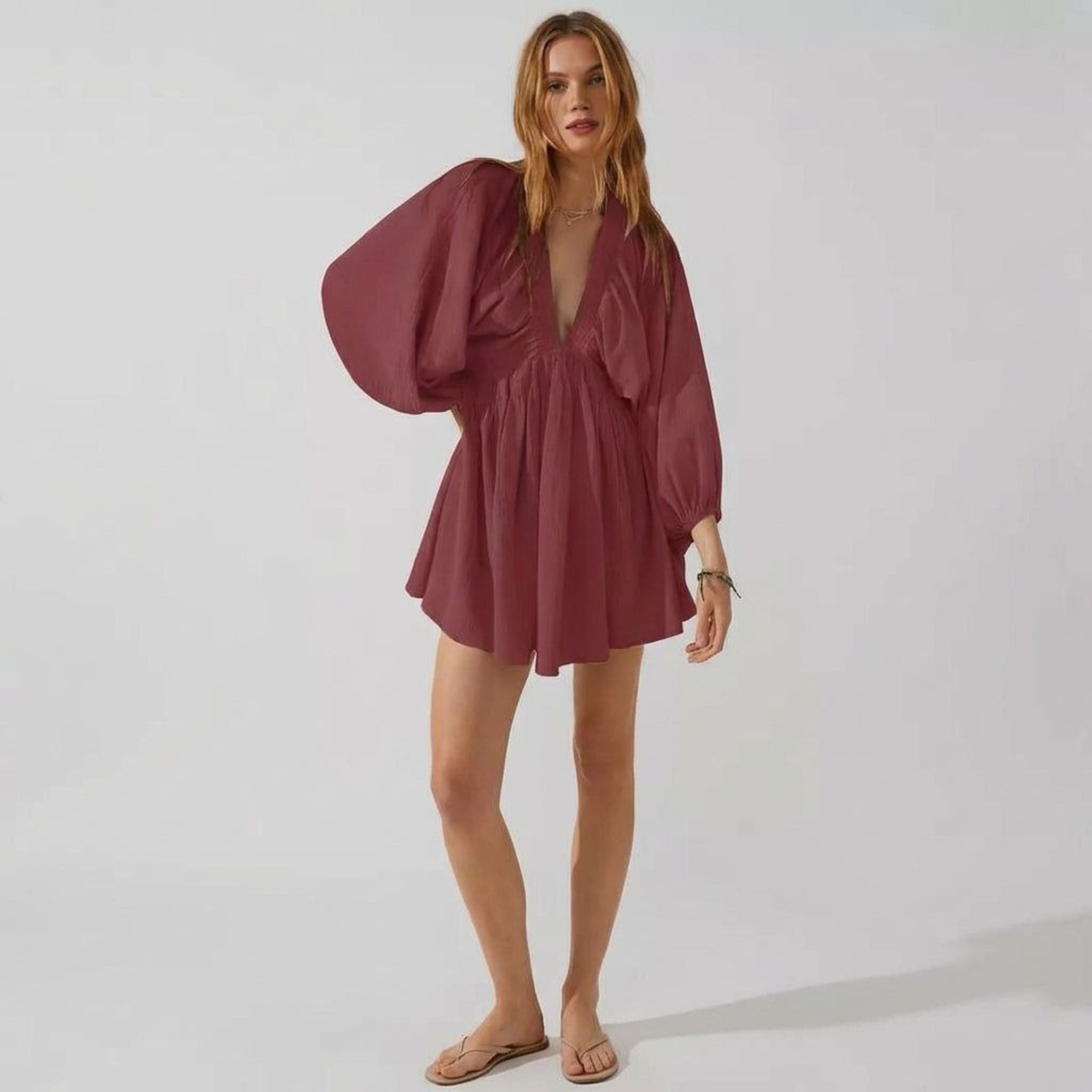Léonie Tress | Women's Long Sleeve V-Neck Mini Dress